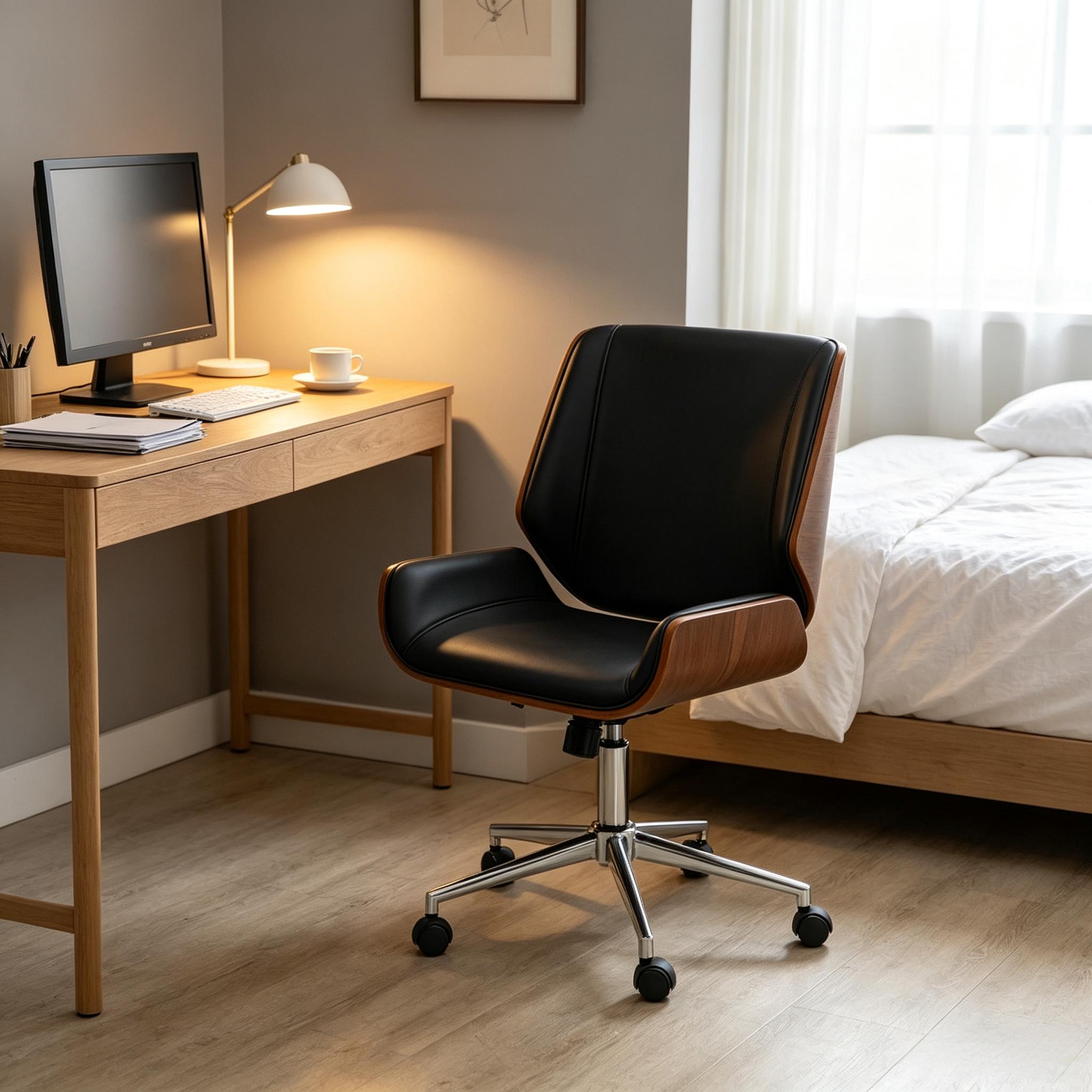 Chaise de bureau réglable en hauteur et pivotante, 53 x 60 x 96 cm, Noir et marron foncé - vue complémentaire