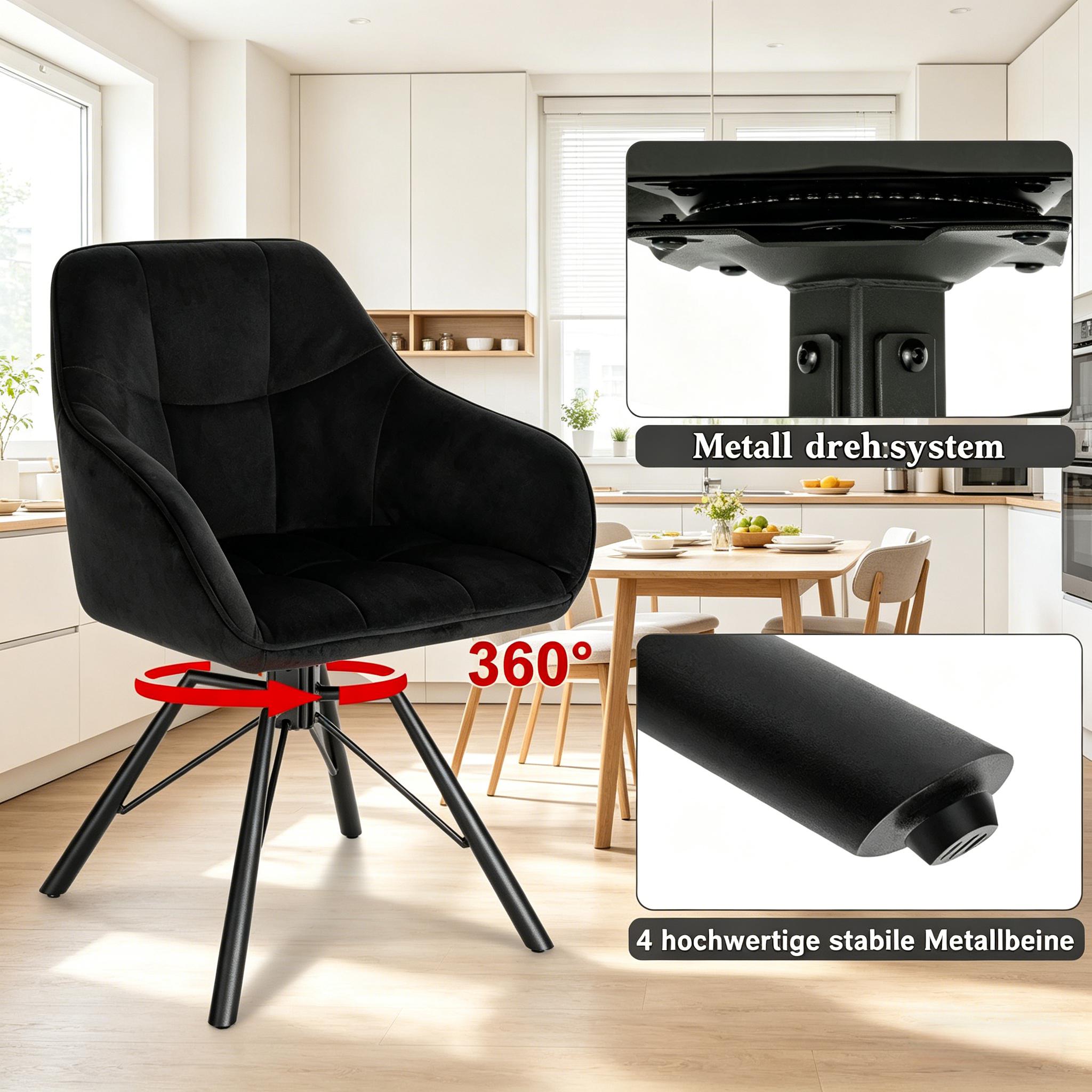 Lot de 2 chaises de salle à manger pivotantes à 360°, 57 x 54 x 82,5 cm, Noir - vue principale