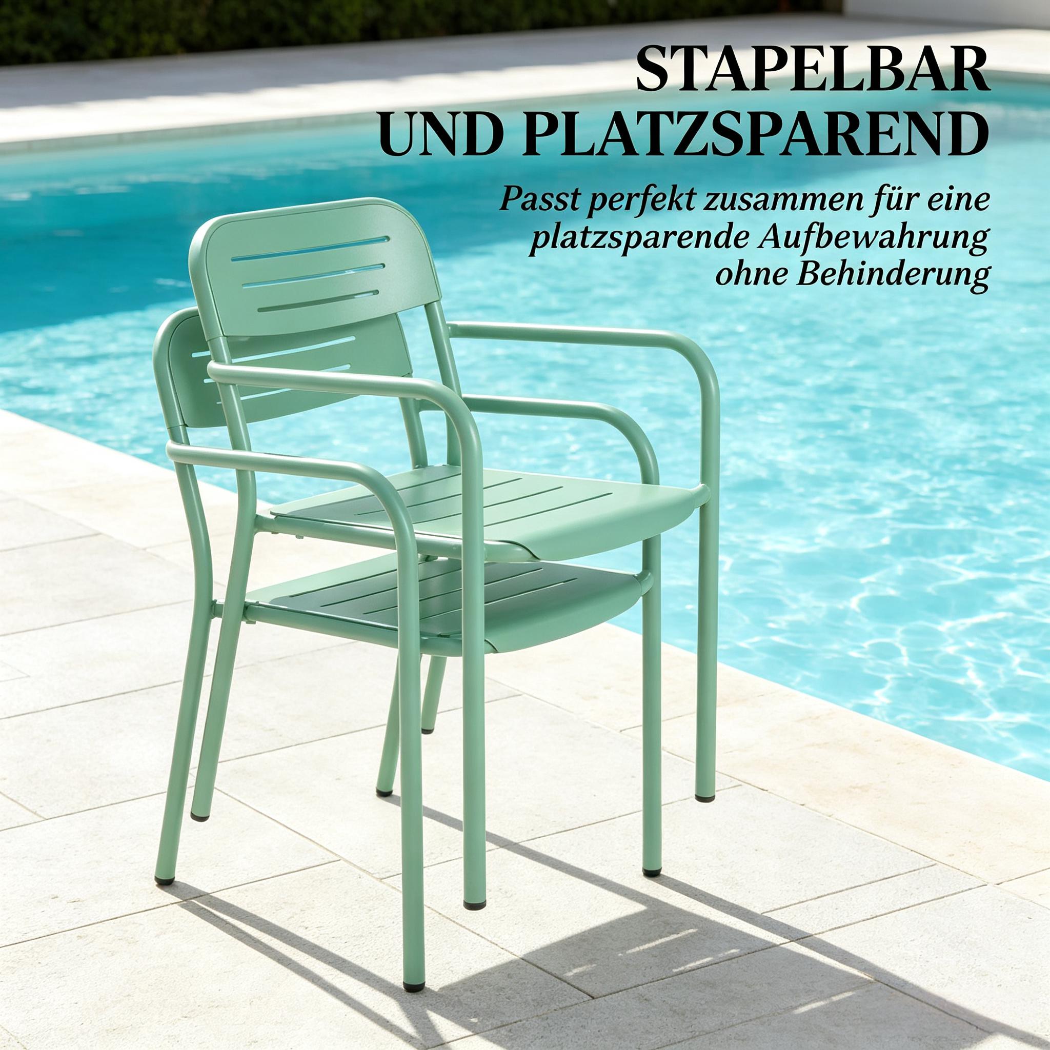 Lot de 2 chaises de jardin empilables, 56 x 58 x 78 cm, métal, Vert - vue principale