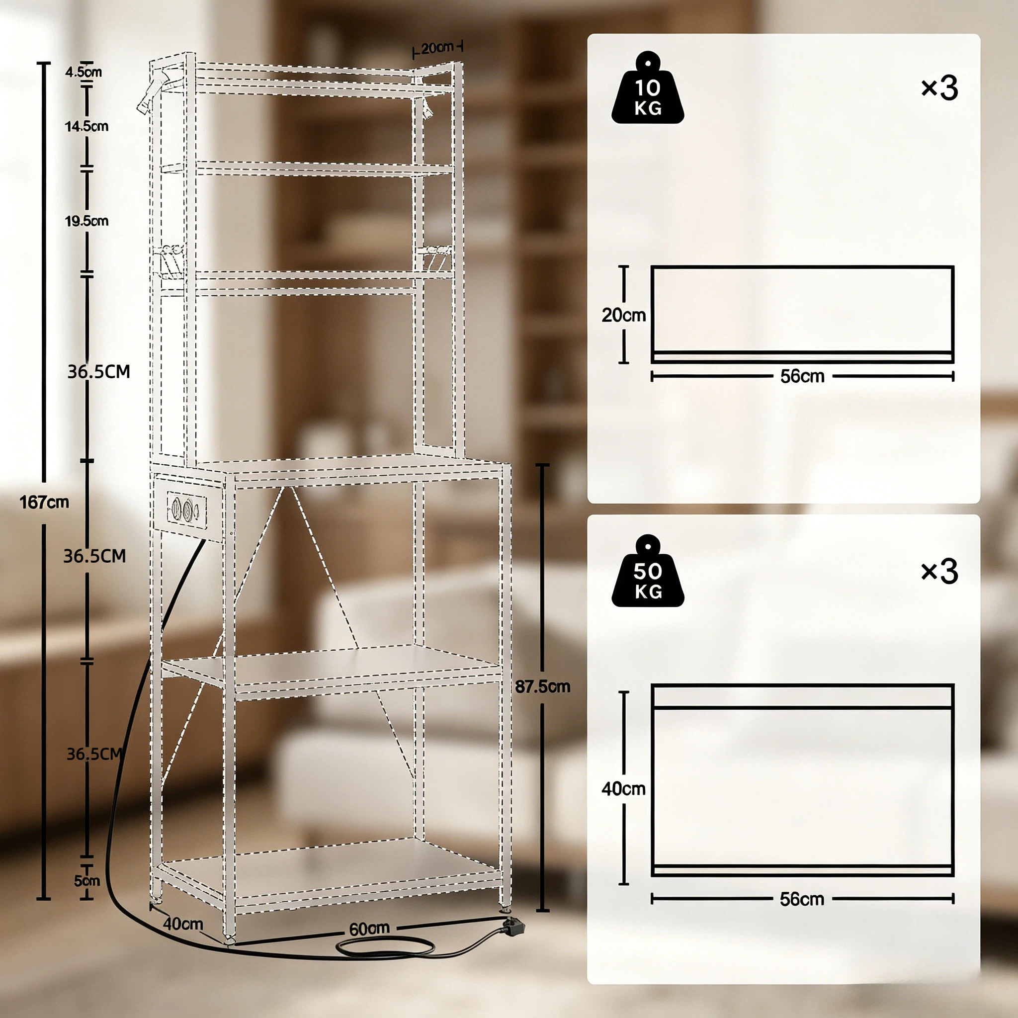 Dimensions du étagère de rangement