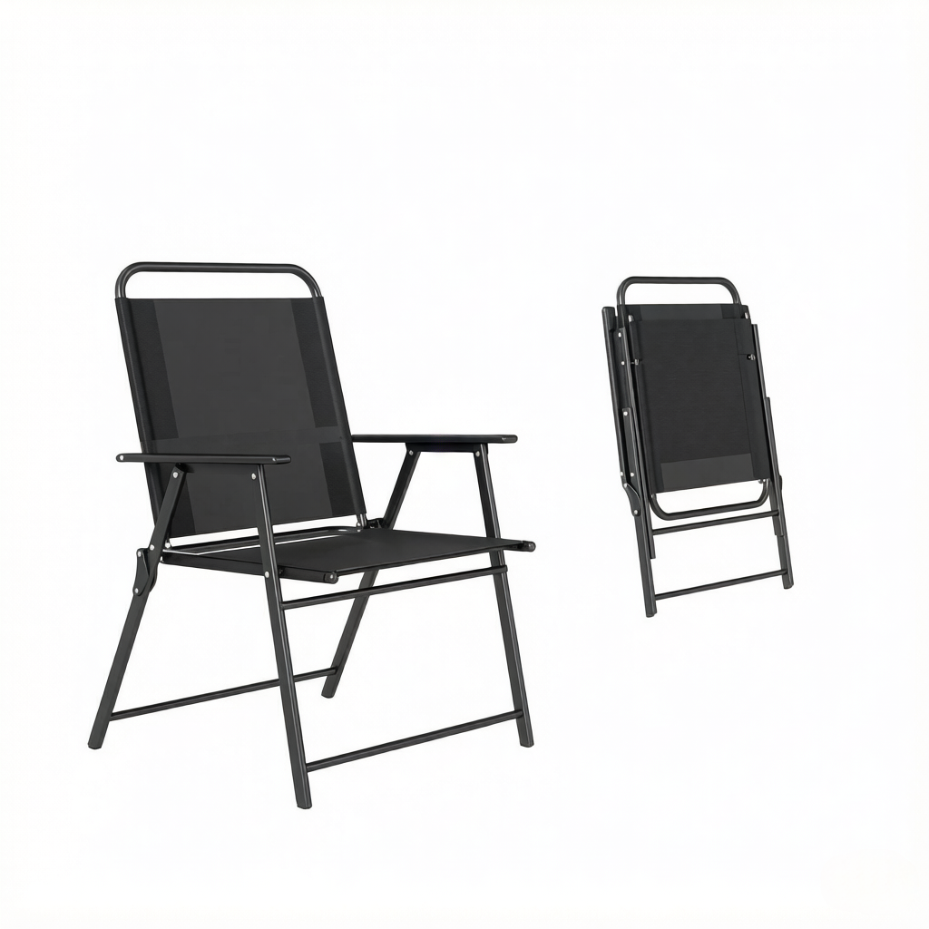 Lot de 4 chaises de jardin pliantes, 65 x 60 x 94 cm, acier, textilène, Noir - dimensions et détails