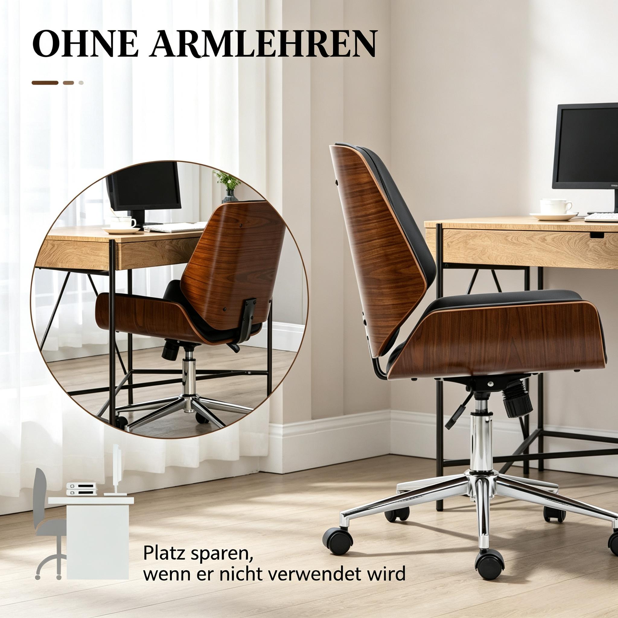 Chaise de bureau réglable en hauteur et pivotante, 53 x 60 x 96 cm, Noir et marron foncé - vue principale