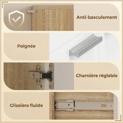 Pieds métalliques surélevés et structure du meuble de cuisine