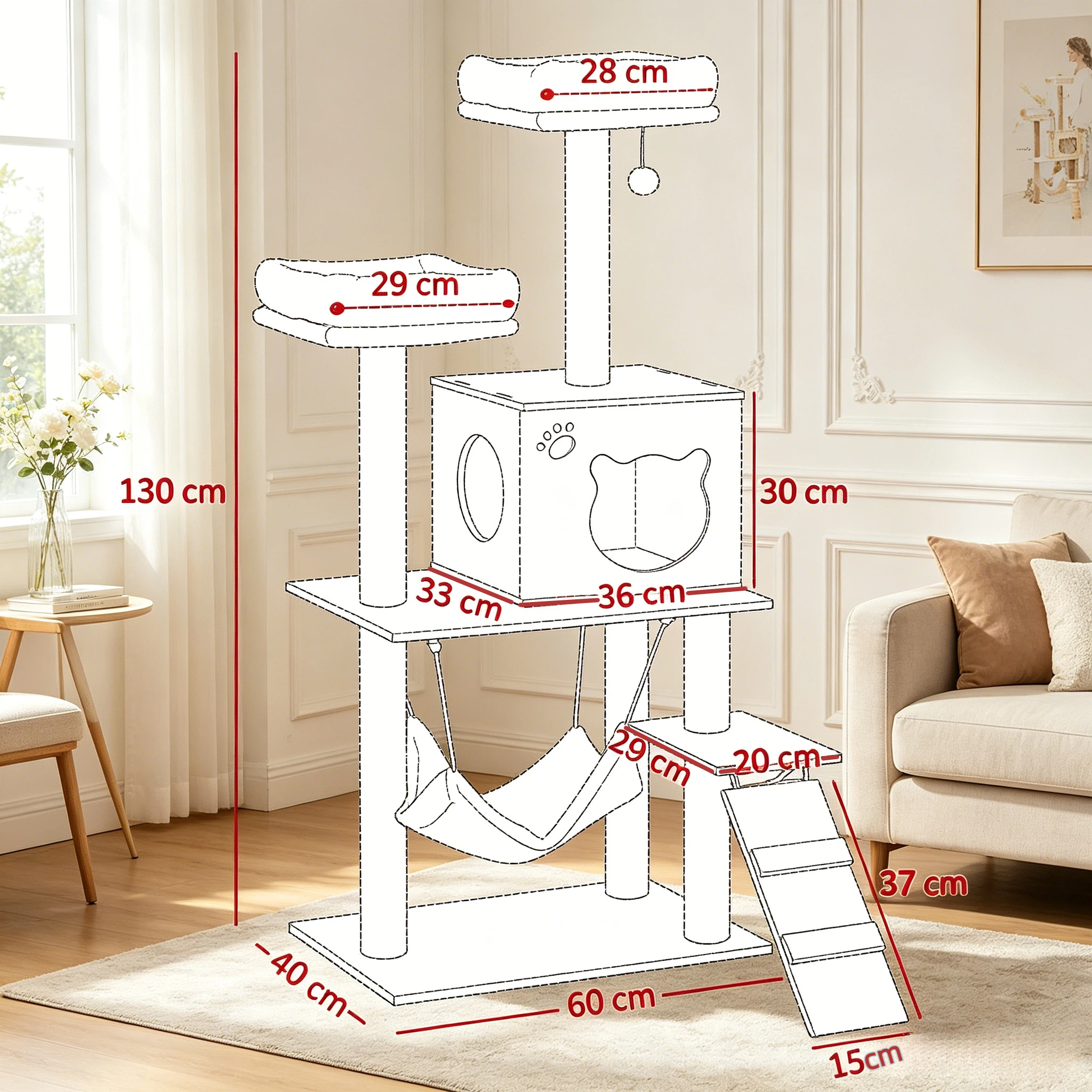 Dimensions du meuble griffoir à plusieurs niveaux
