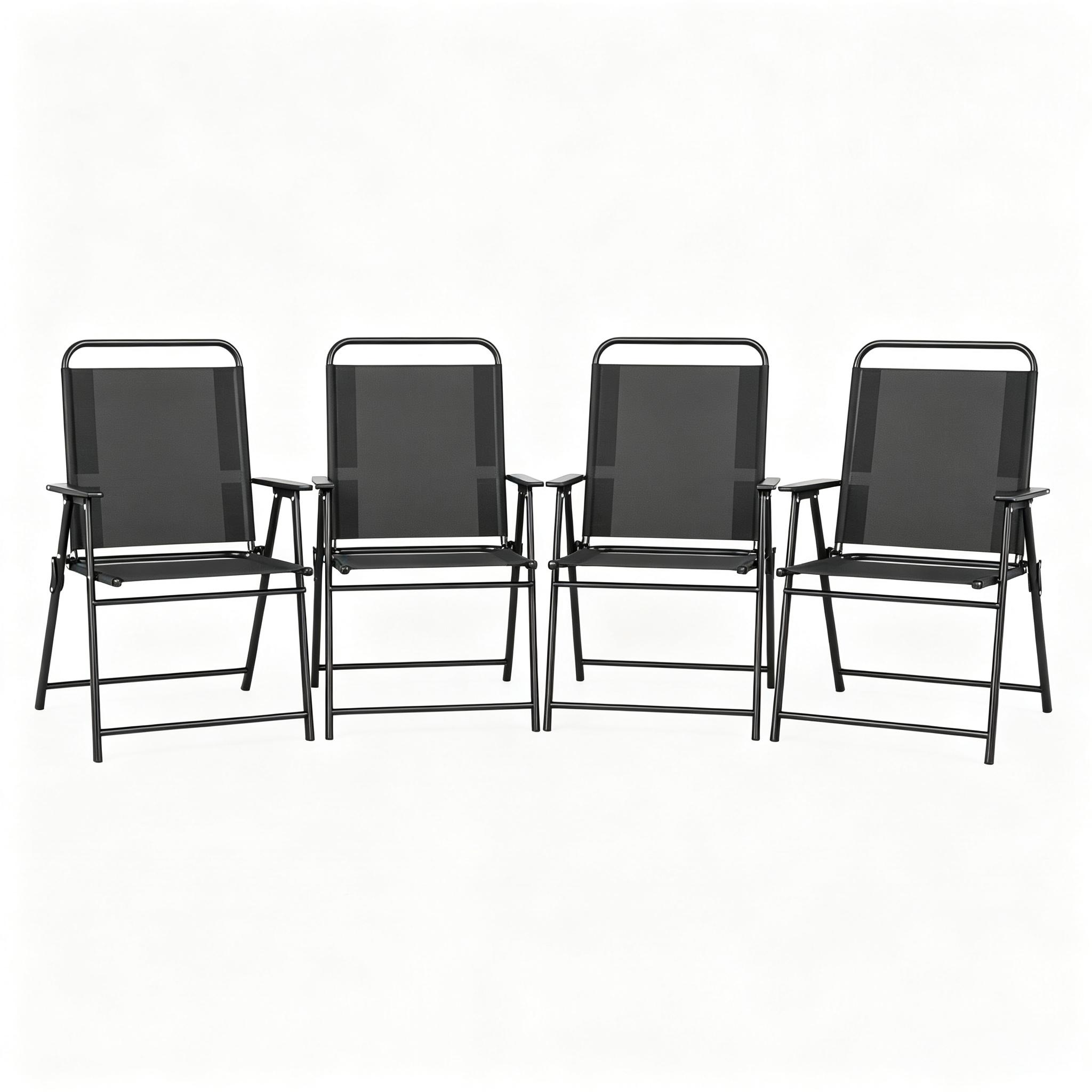 Lot de 4 chaises de jardin pliantes, 65 x 60 x 94 cm, acier, textilène, Noir - détails