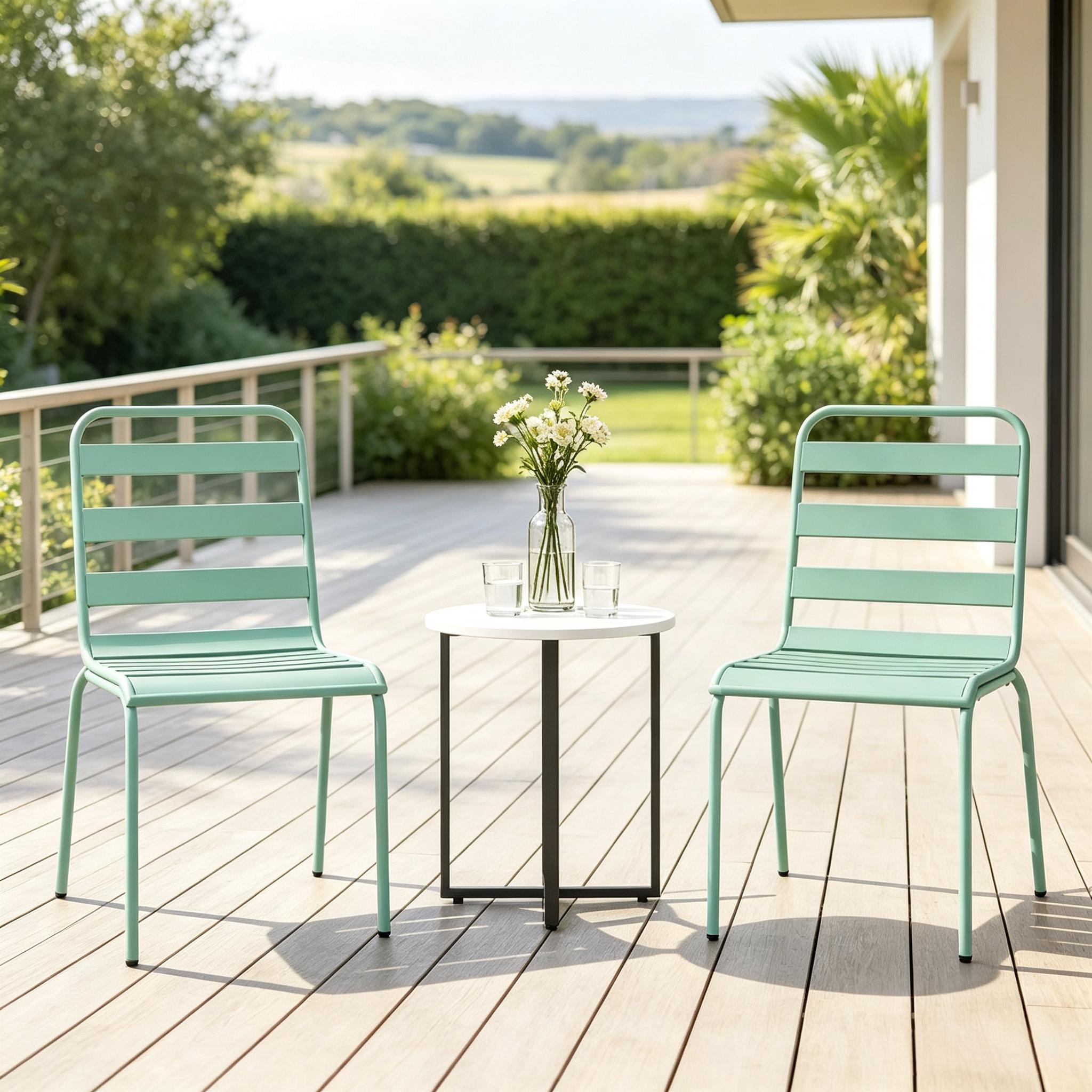 Lot de 2 chaises de jardin empilables, 46 x 58 x 78 cm, acier, Vert - vue principale