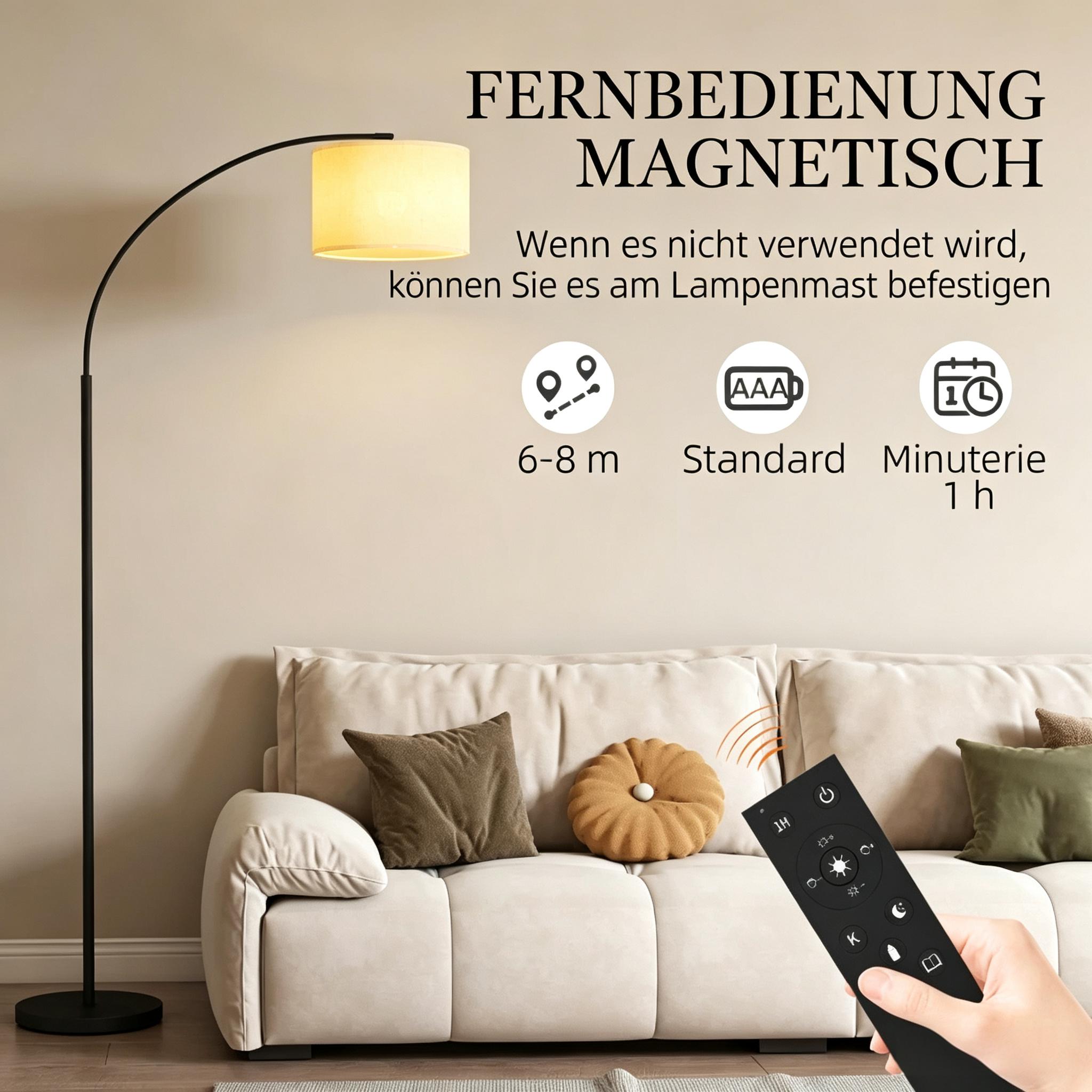 Lampadaire arche télécommande magnétique ambiance salon