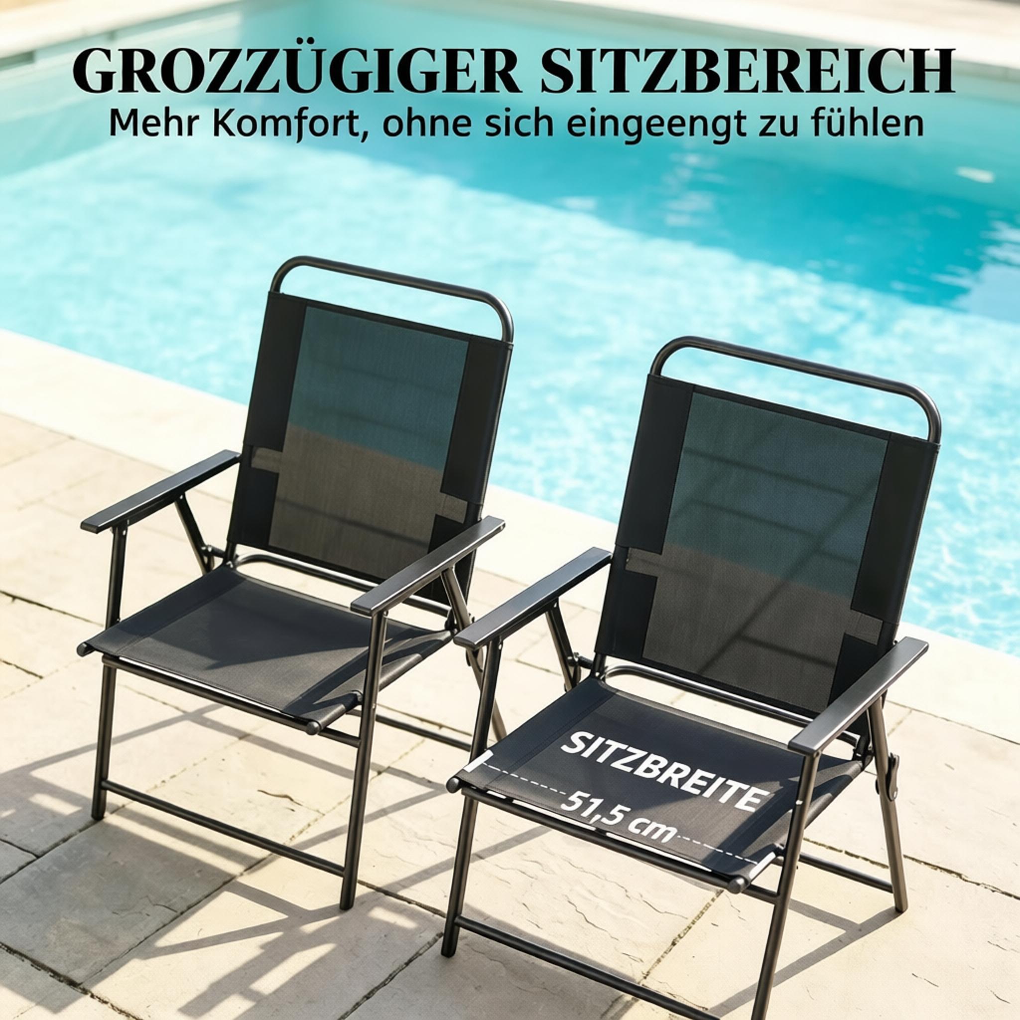 Lot de 4 chaises de jardin pliantes, 65 x 60 x 94 cm, acier, textilène, Noir - vue complémentaire