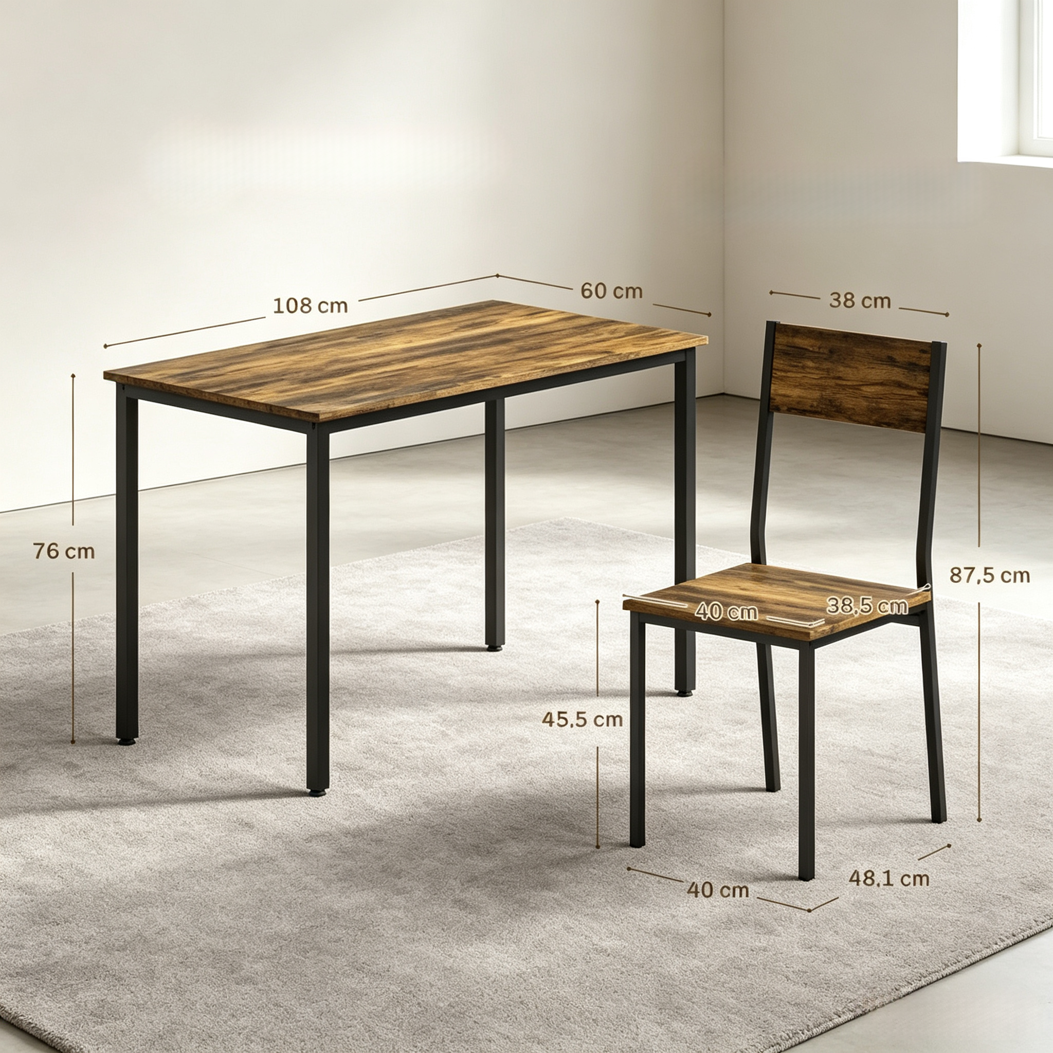 Dimensions du ensemble table et chaises