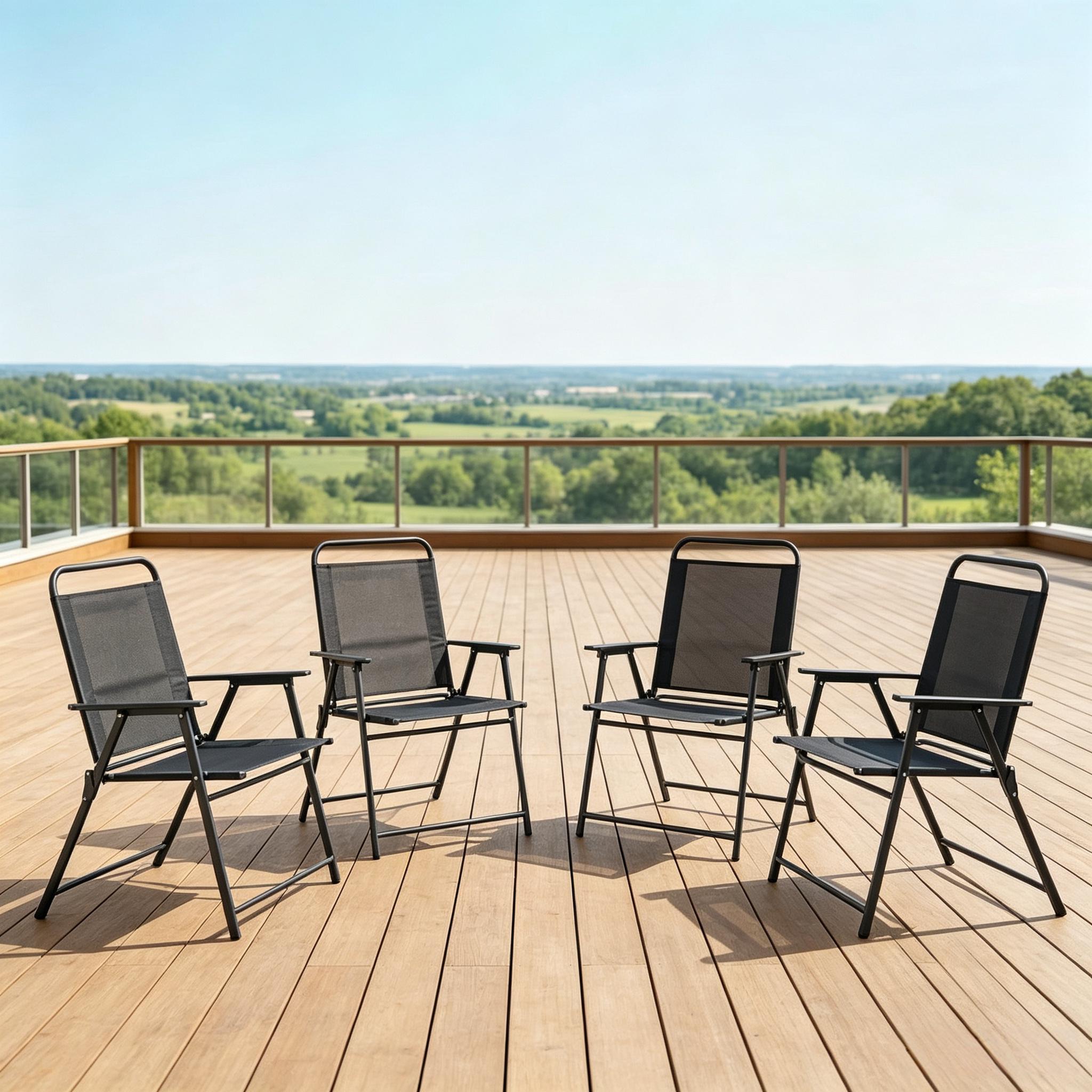 Lot de 4 chaises de jardin pliantes, 65 x 60 x 94 cm, acier, textilène, Noir - vue principale