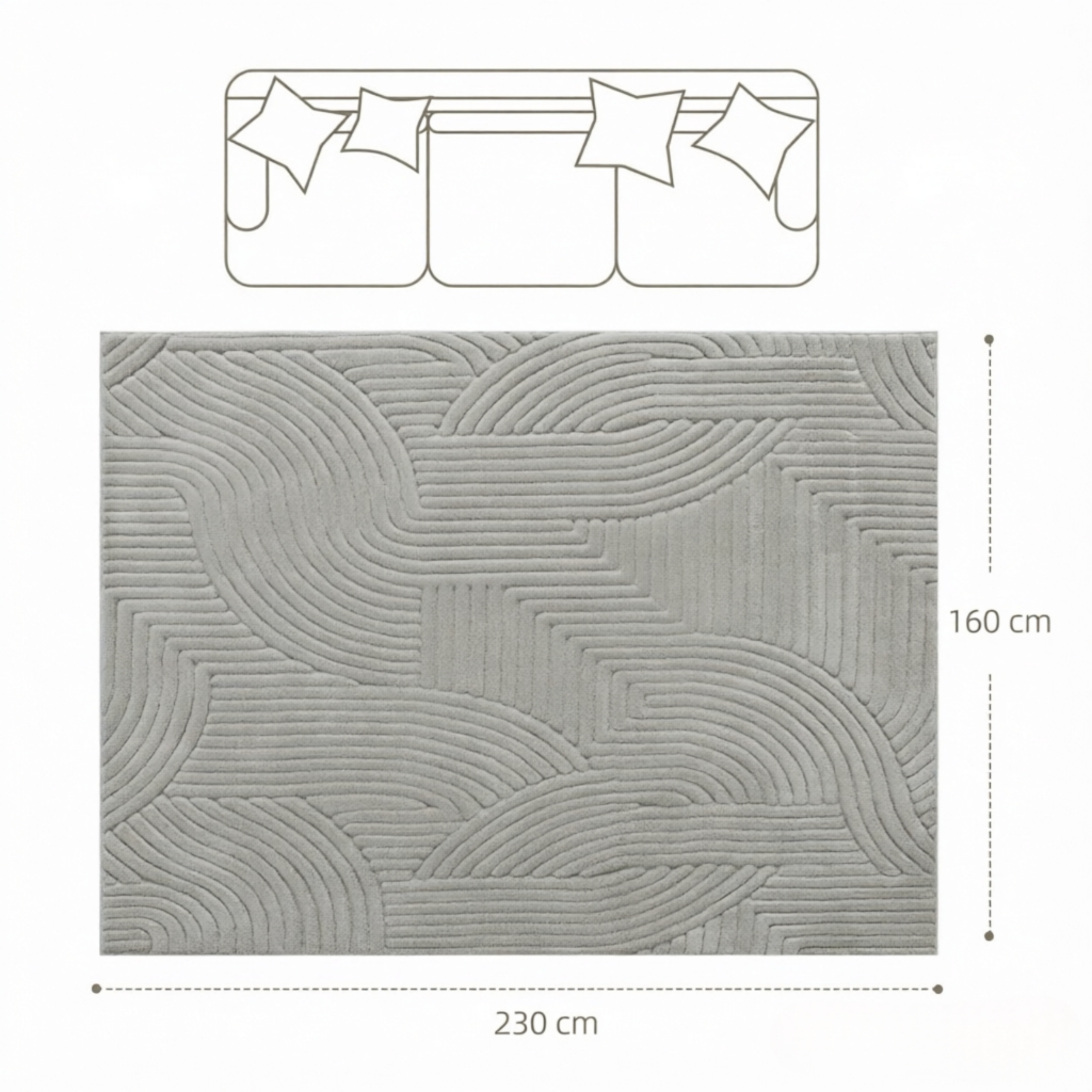 Tapis gris jacquard motif géométrique relief 230x160cm