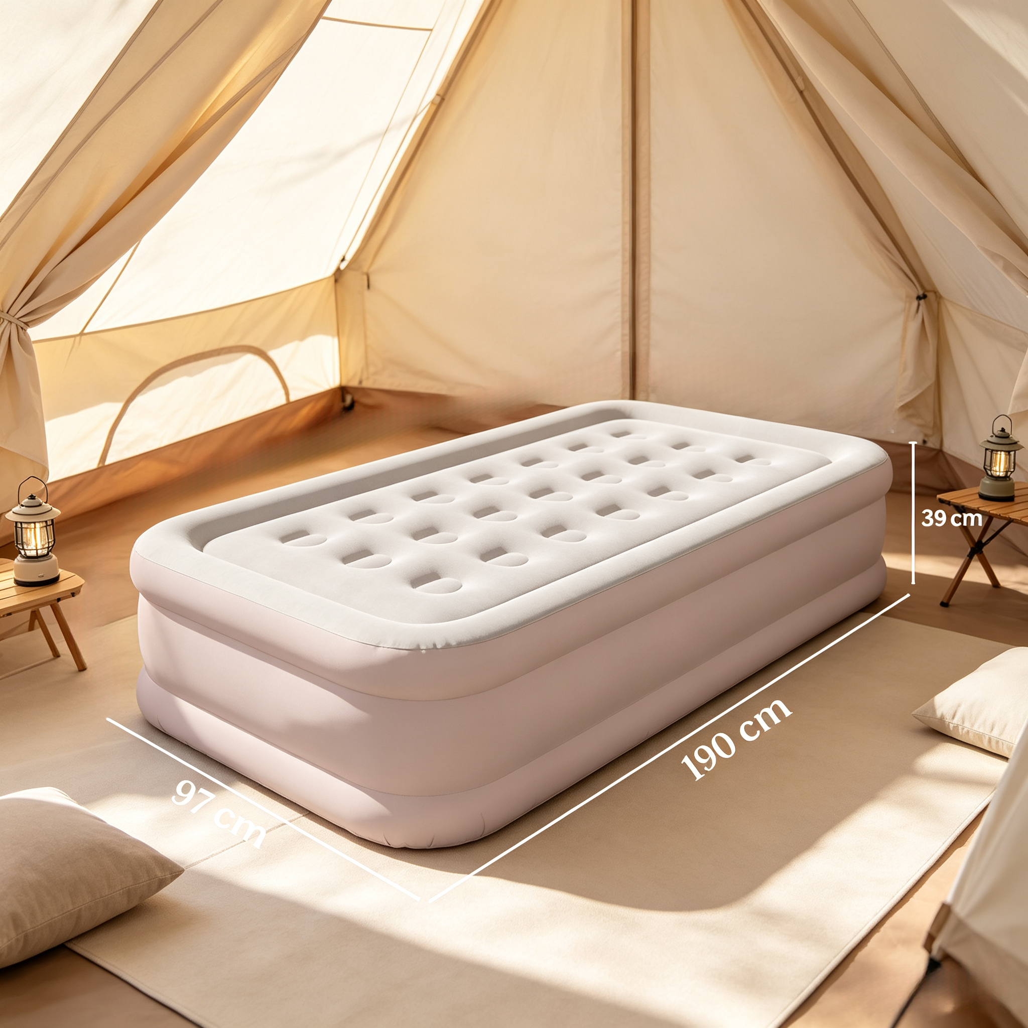 Matelas gonflable 190 x 97 x 39 cm avec pompe électrique intégrée, étanchéité 5000 mm, sac de transport, Beige et marron - détails