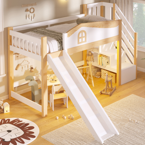 Toboggan intégré au lit mezzanine enfant