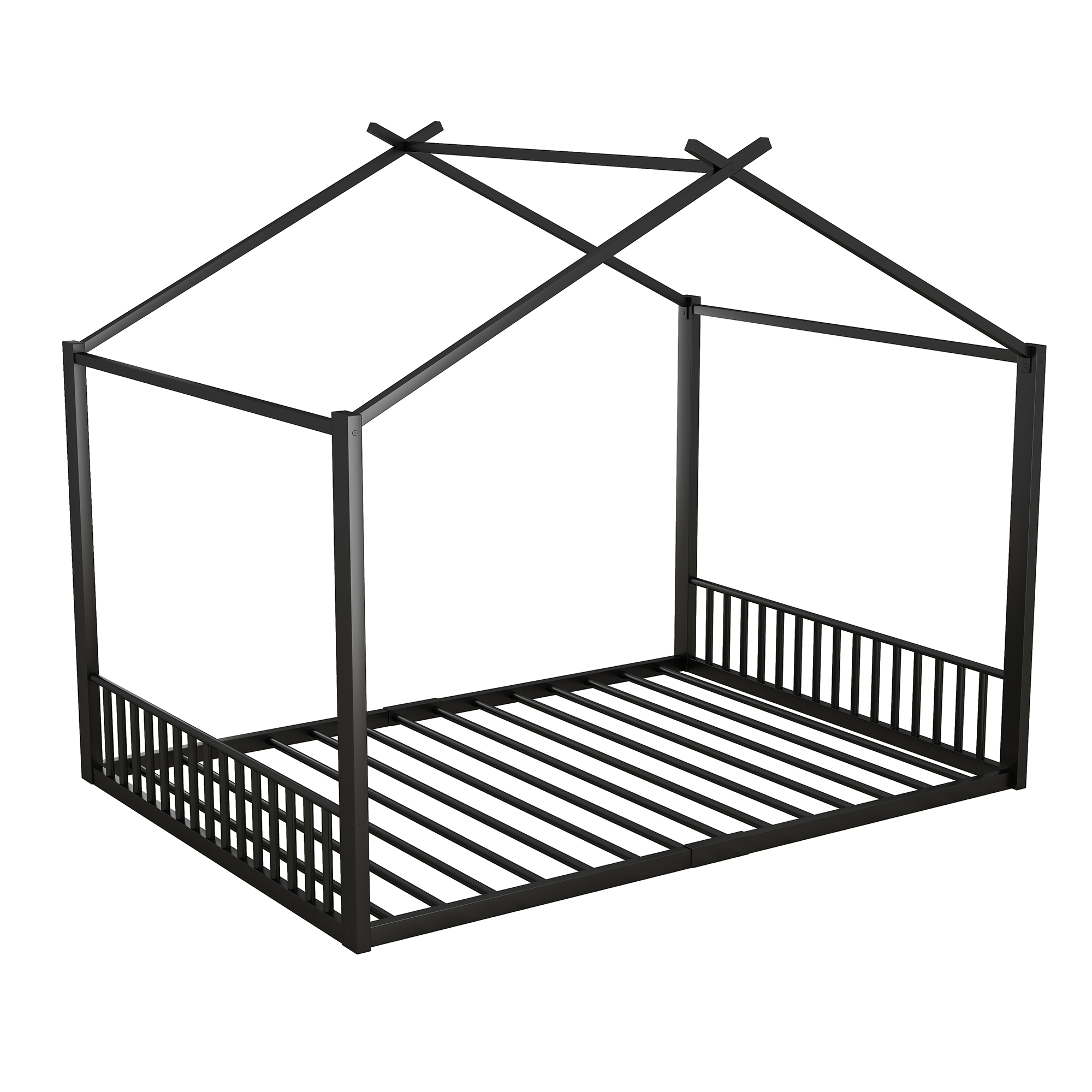 Lit mezzanine enfant en métal en forme de maison noir, pour chambre d'enfant, design unique, espace de jeu, style moderne, facile montage, stabilité, sécurité, utilisation polyvalente, décoration - image 13