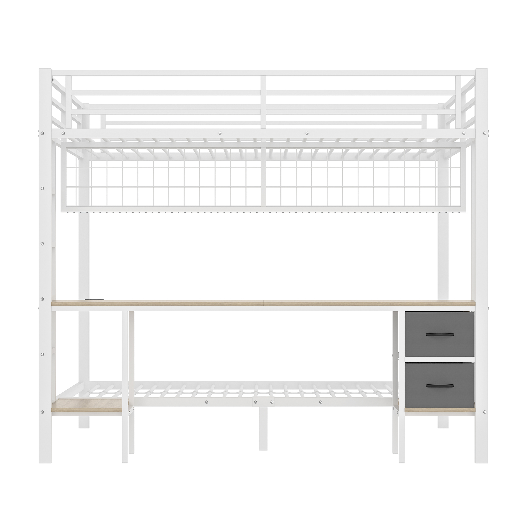 Lit mezzanine fer avec tiroirs, étagères étagées, grille suspendue, pour chambre d'enfant et étude, structure stable, beaucoup de rangement, organisation personnalisée, design fonctionnel, sécurité, durabilité - image 17