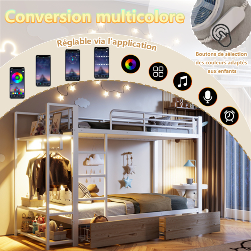 Bandeau LED réglable du lit superposé 90x200 cm