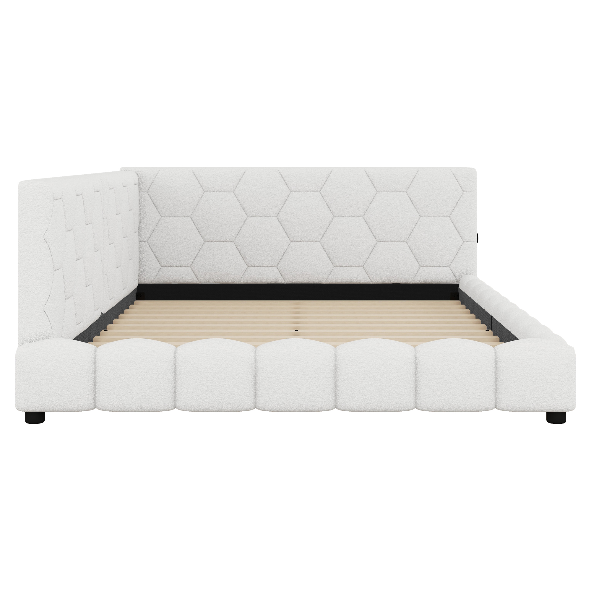 Lit avec LED 16 couleurs contrôlable app, USB + Type-C, velours imitation, MDF, pour chambre, ambiance romantique, recharge multiple, design moderne, confort et technologie, style fonctionnel élégant - image 9