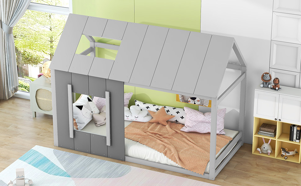 Lit enfant en forme de maison en pin et MDF, concept ouvert décorable, pour chambre d'enfant, design ludique, premier lit, stabilité, facile montage, style moderne, créativité, sécurité, durabilité, décoration - image 17