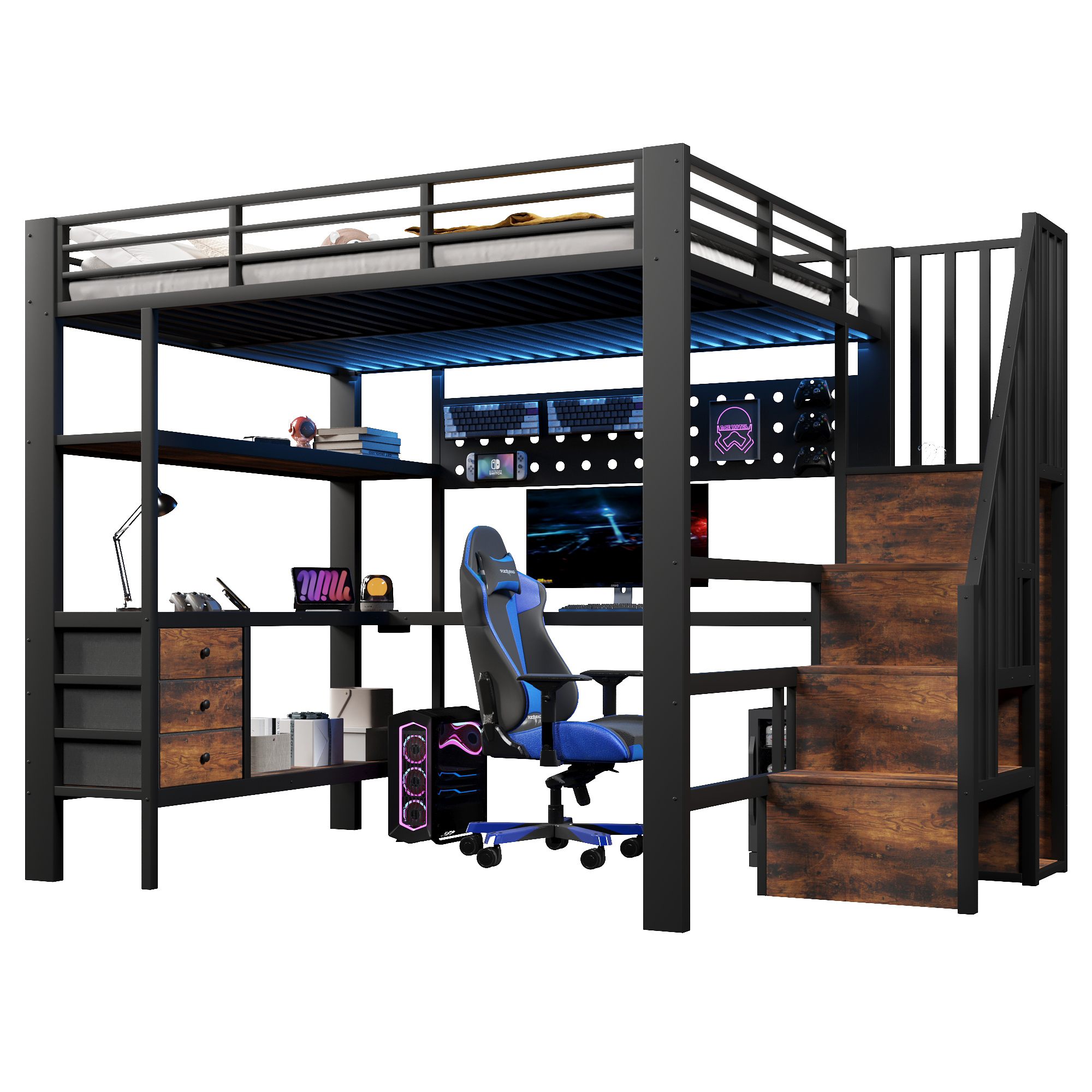 Lit mezzanine avec rangement et bureau