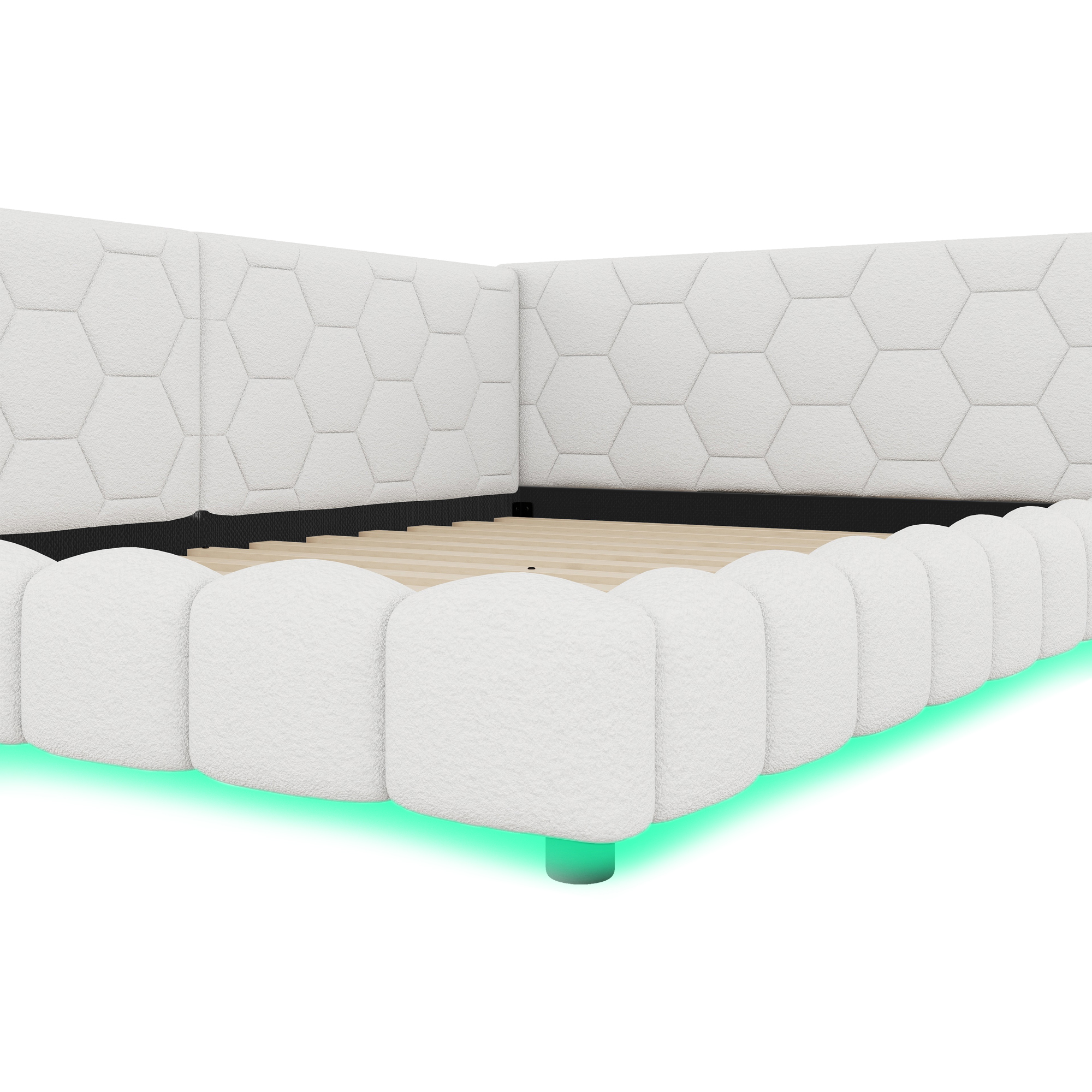 Lit avec LED 16 couleurs contrôlable app, USB + Type-C, velours imitation, MDF, pour chambre, ambiance romantique, recharge multiple, design moderne, confort et technologie, style fonctionnel élégant - image 10