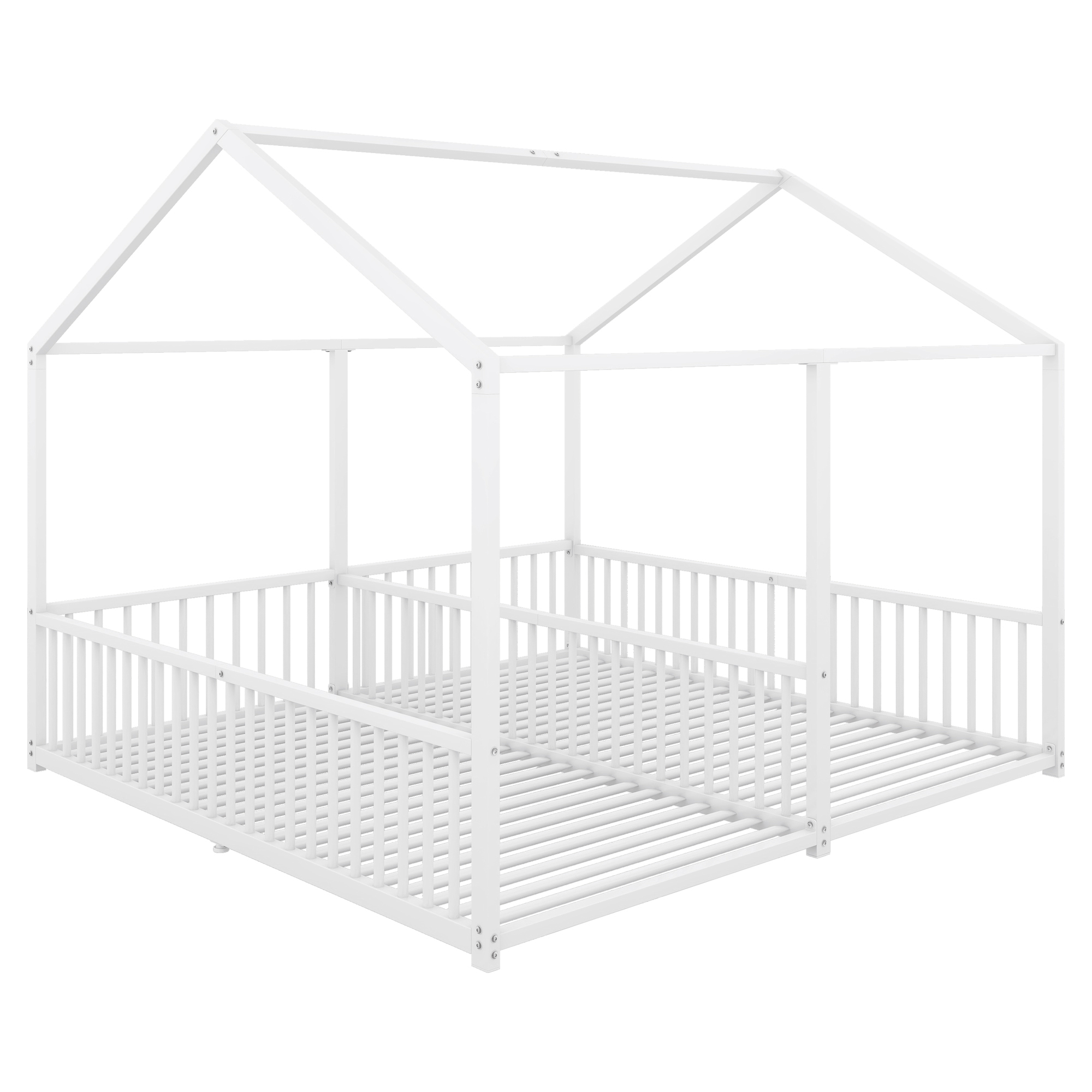 Lit jumeaux enfant en fer 2×90×200 cm en forme de maison, barrières sécurité, pour famille avec 2 enfants, design créatif, indépendance de couchage, stabilité, sécurité, style ludique, décoration - image 11