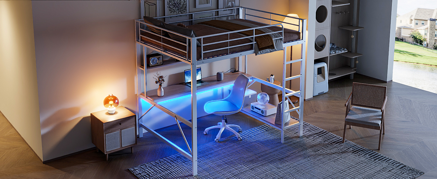 Lit enfant fer et MDF avec LED 7 couleurs contrôlable app, pour chambre d'enfant, structure stable, ambiance lumineuse personnalisable, design ludique, sécurité, durabilité, style fonctionnel moderne - image 17