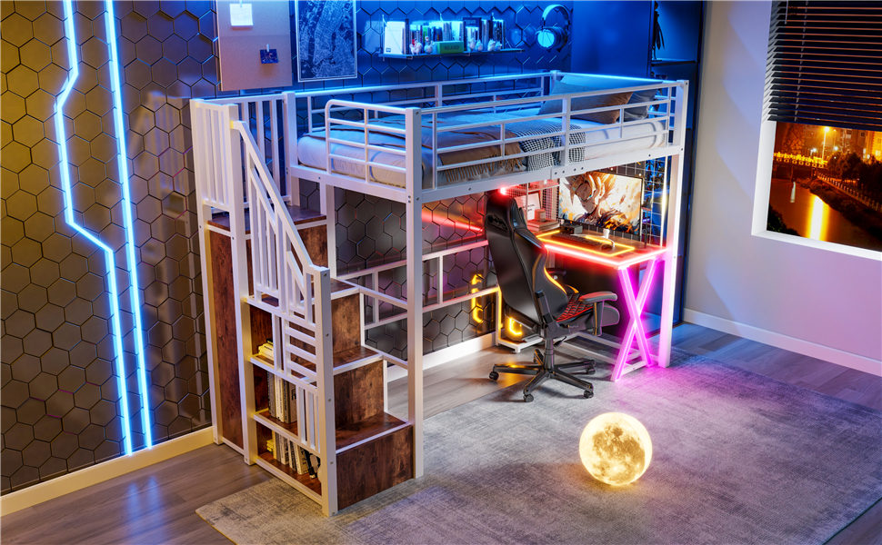 Lit mezzanine avec bureau intégré, éclairage LED r - image 12
