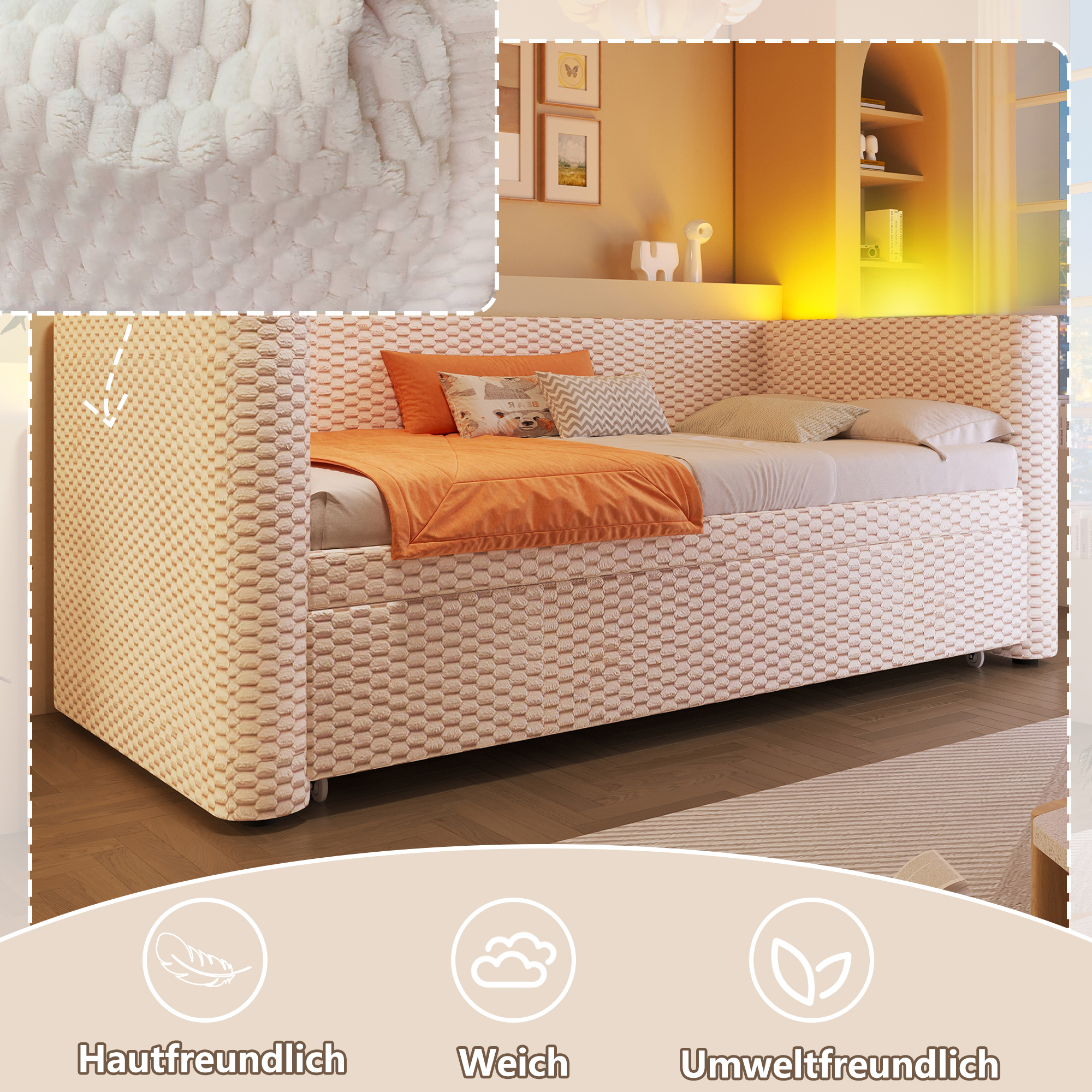 Daybed convertible 90/180 x 200 cm en velours et M - image 5