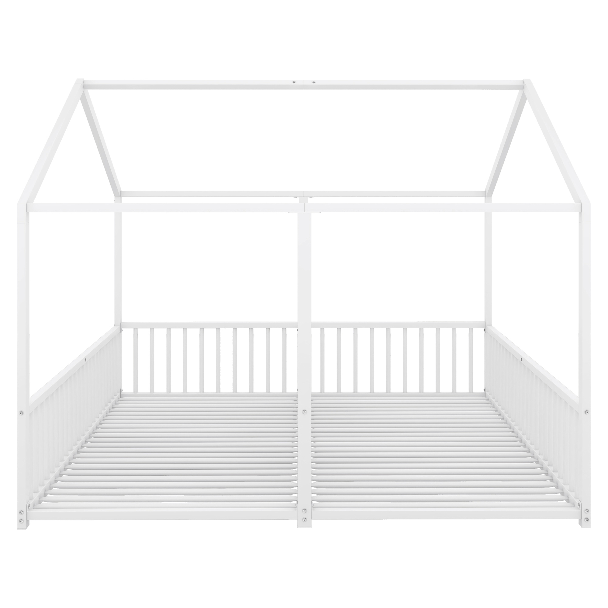 Lit jumeaux enfant en fer 2×90×200 cm en forme de maison, barrières sécurité, pour famille avec 2 enfants, design créatif, indépendance de couchage, stabilité, sécurité, style ludique, décoration - image 8