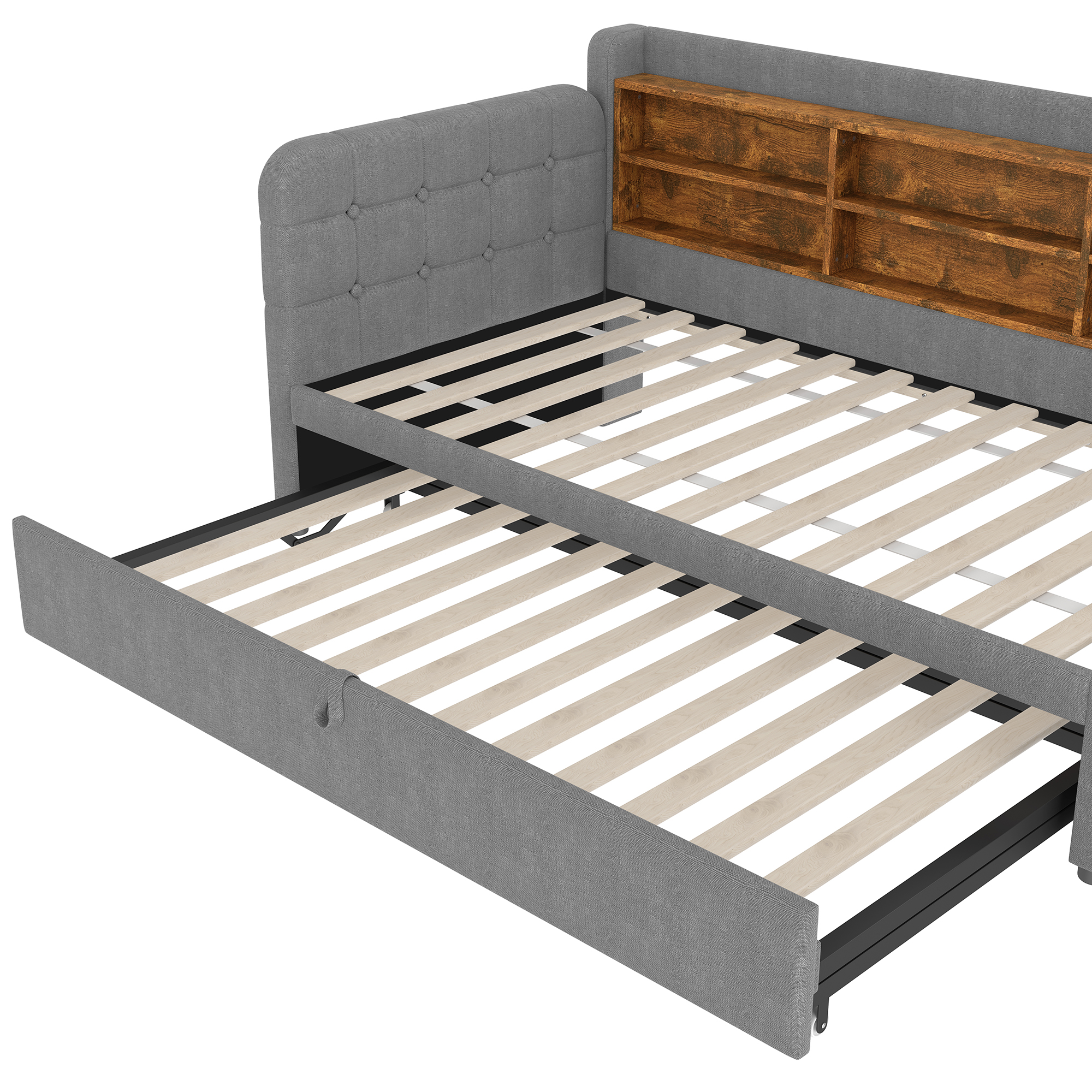 Lit en chanvre et MDF avec escamotable 180×200 cm, USB + Type-C, tête à boutons faite main, style rétro, pour petit appartement, matériau écologique, couchage spacieux, recharge au lit, design élégant, confort, fonctionnalité - image 17