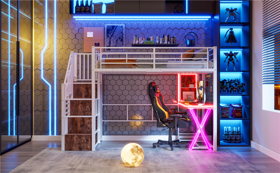 Lit mezzanine avec bureau intégré, éclairage LED r - image 15