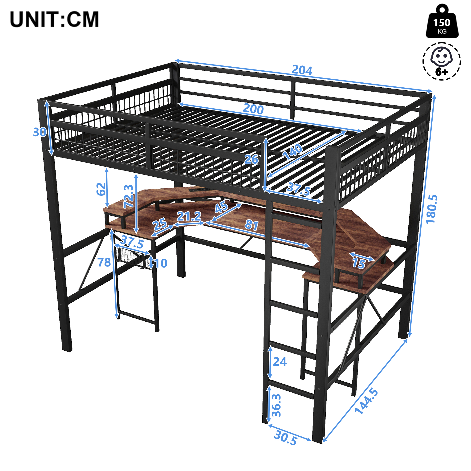 Schéma dimensions lit mezzanine
