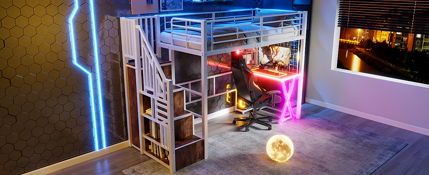 Lit mezzanine avec bureau intégré, éclairage LED r - image 18