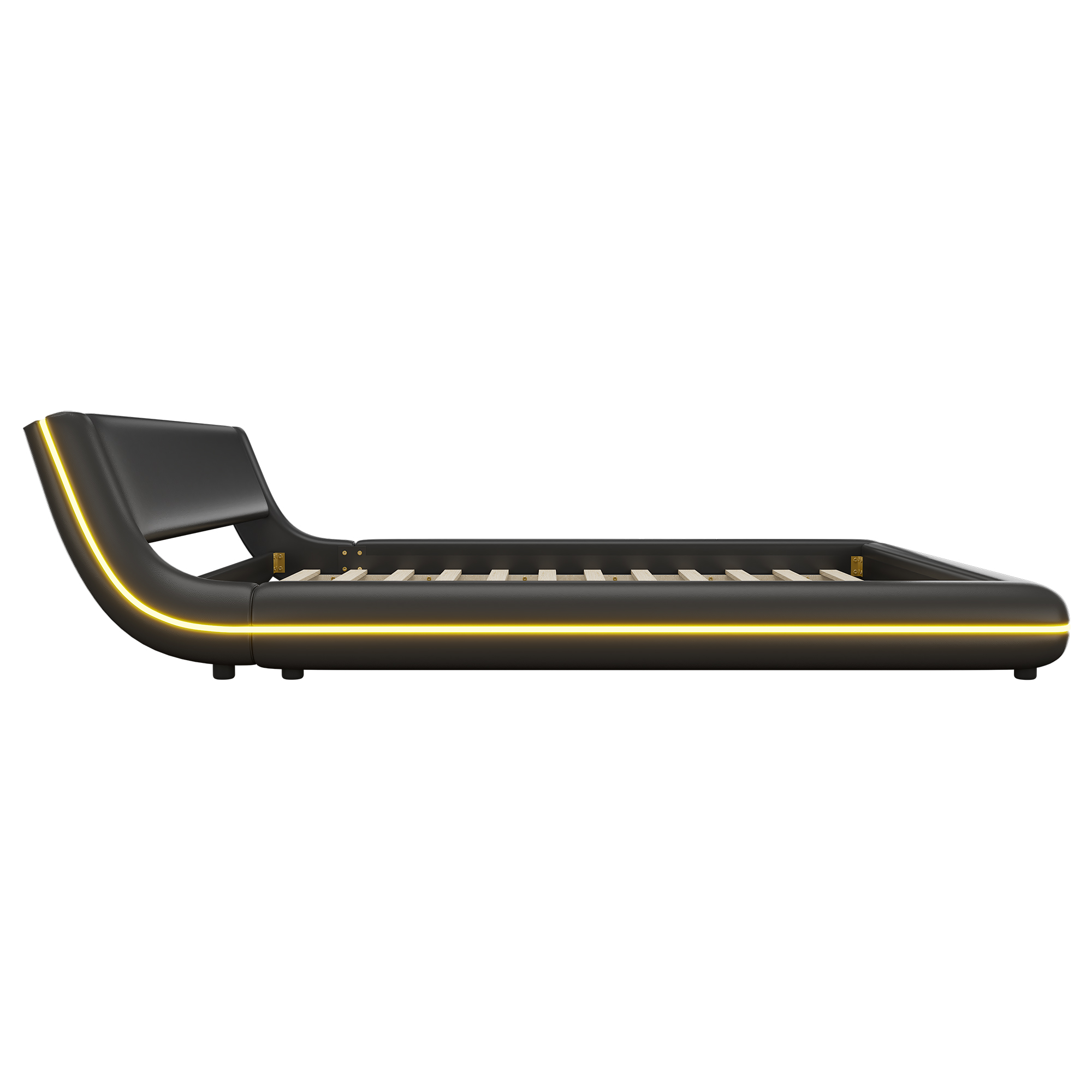 Lit au sol en PU et MDF avec LED changeantes contrôlable app, pour chambre, structure stable, ambiance romantique, design moderne, matériau durable, confort et technologie, style fonctionnel élégant - image 7