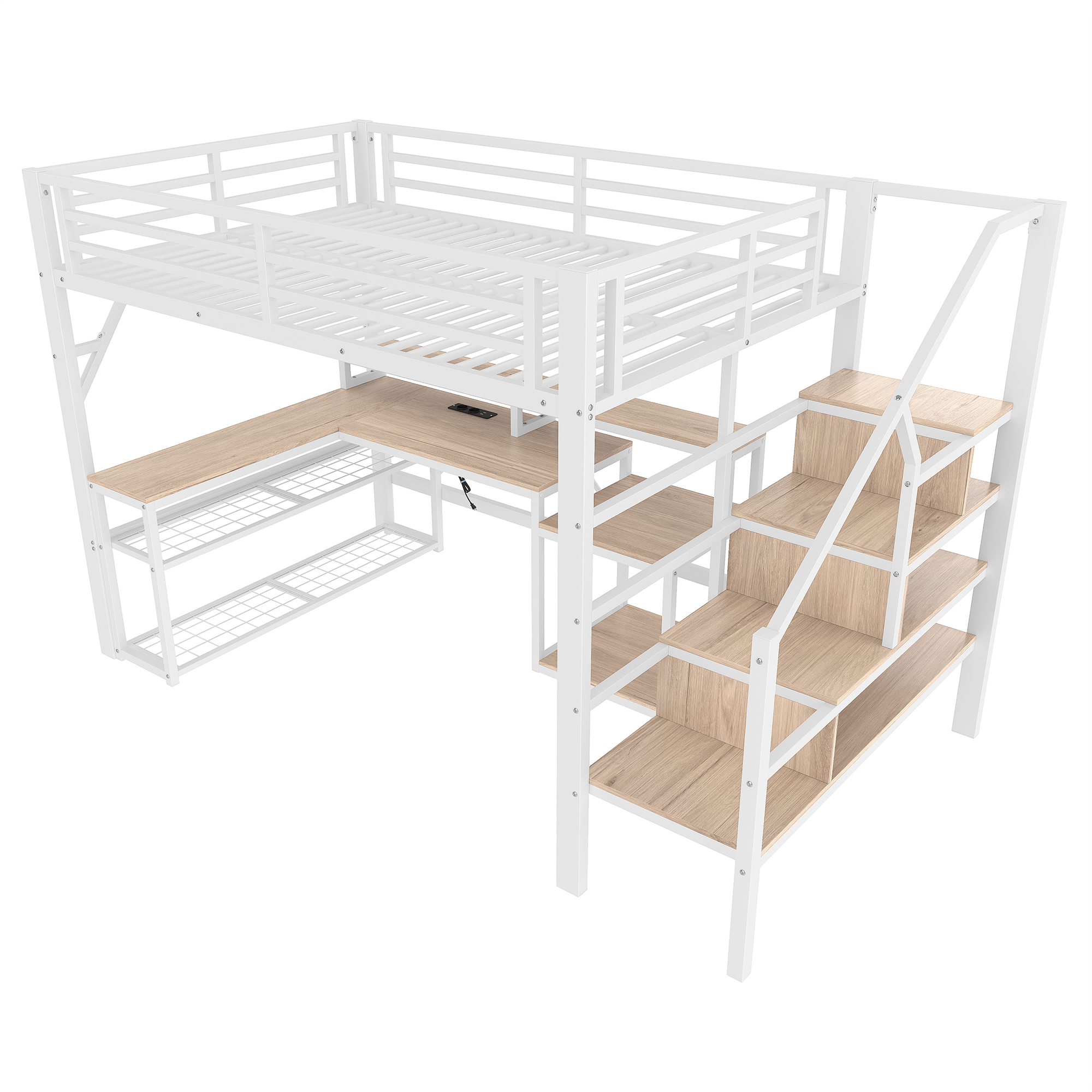 Lit mezzanine fer et MDF avec LED contrôlable app, USB, étagères et compartiments, pour chambre d'enfant et étude, structure stable, ambiance lumineuse, beaucoup de rangement, design moderne, sécurité - image 11
