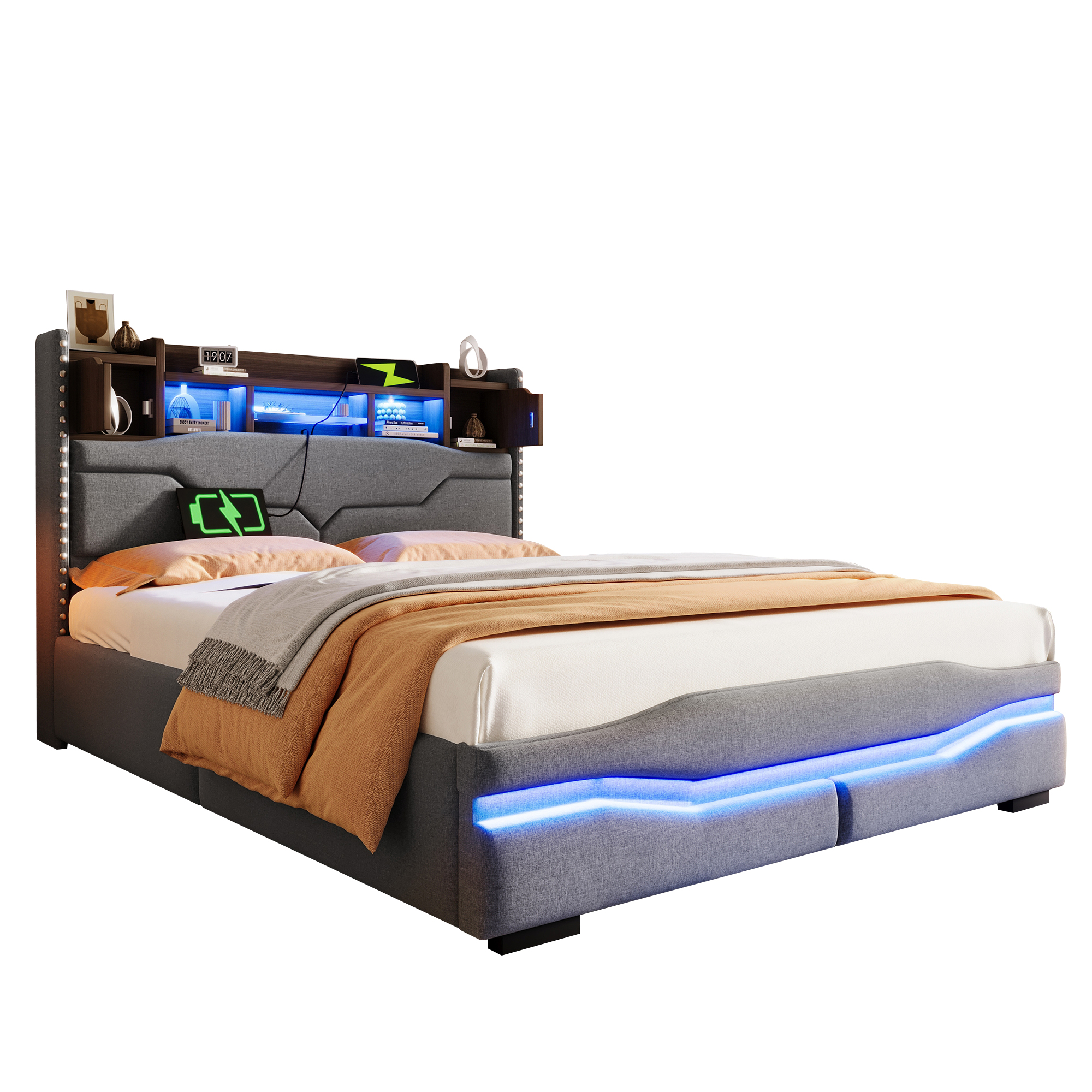 Détail LED et charge lit capitonné