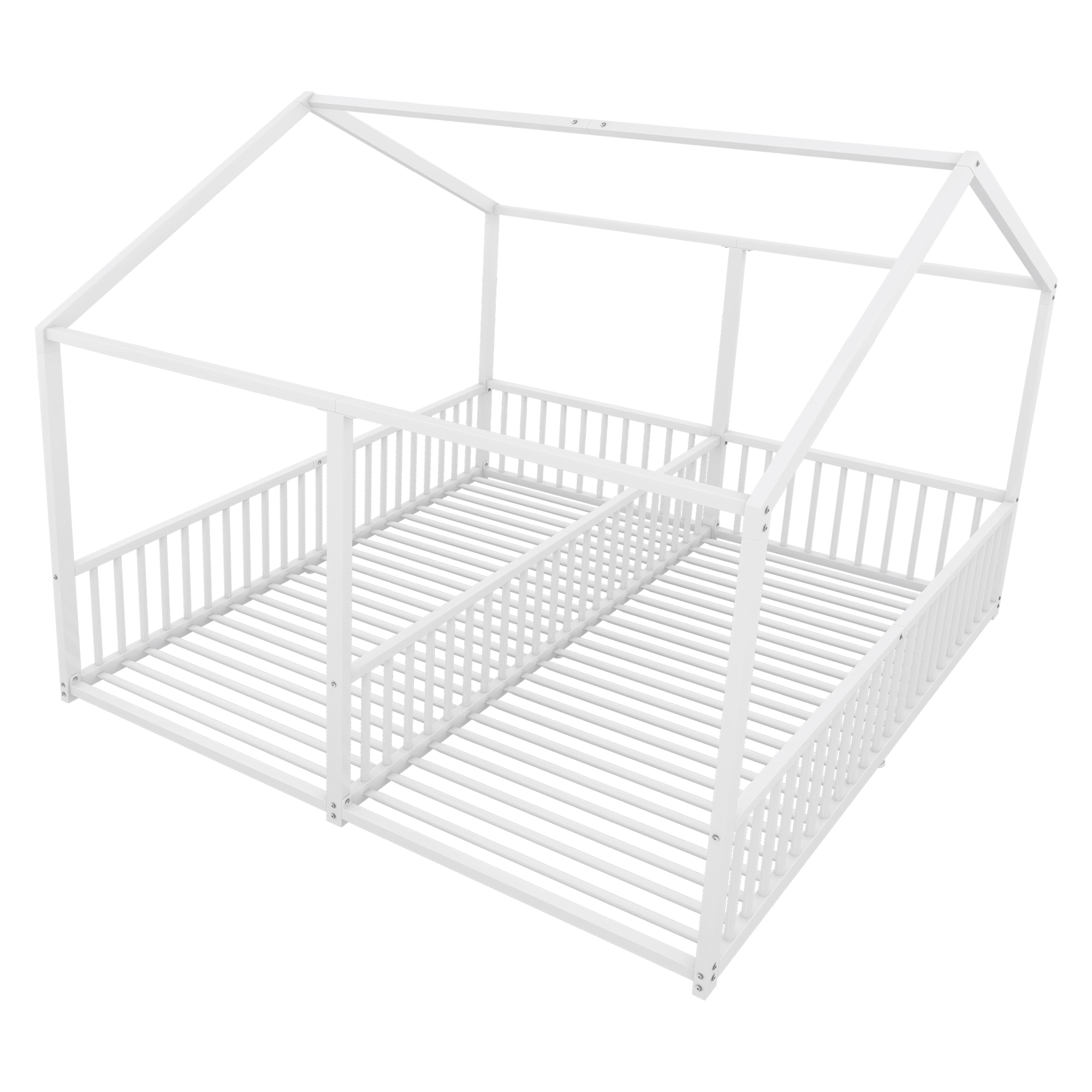 Lit jumeaux enfant en fer 2×90×200 cm en forme de maison, barrières sécurité, pour famille avec 2 enfants, design créatif, indépendance de couchage, stabilité, sécurité, style ludique, décoration - image 10