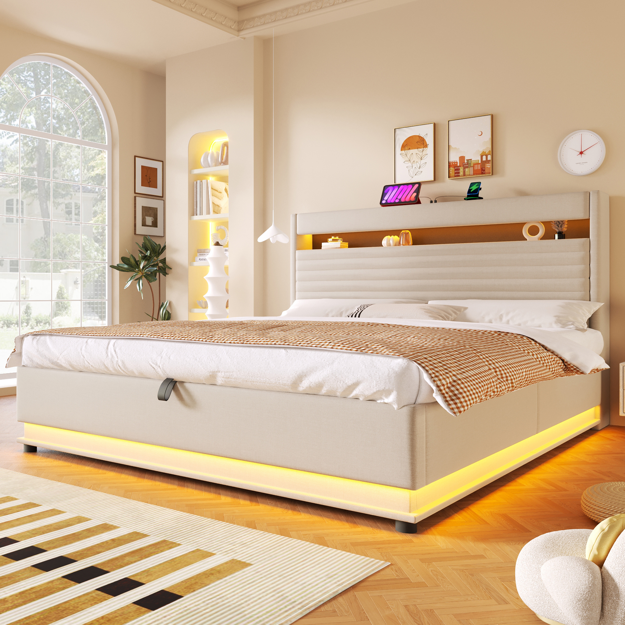 Détail de la tête de lit avec ports USB