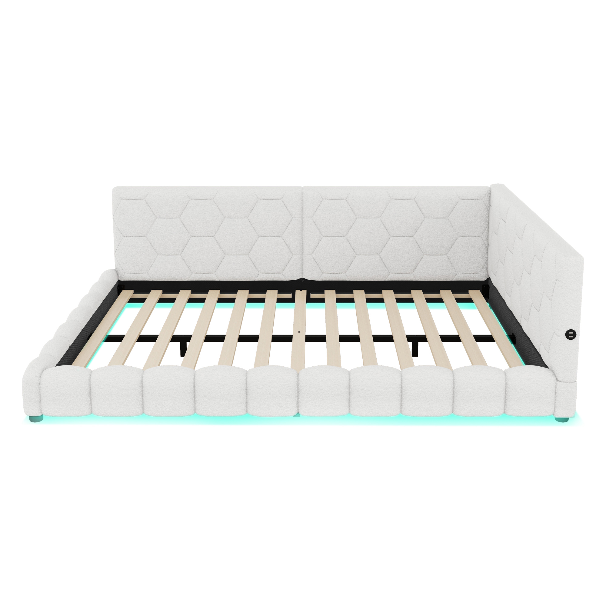 Lit avec LED 16 couleurs contrôlable app, USB + Type-C, velours imitation, MDF, pour chambre, ambiance romantique, recharge multiple, design moderne, confort et technologie, style fonctionnel élégant - image 6