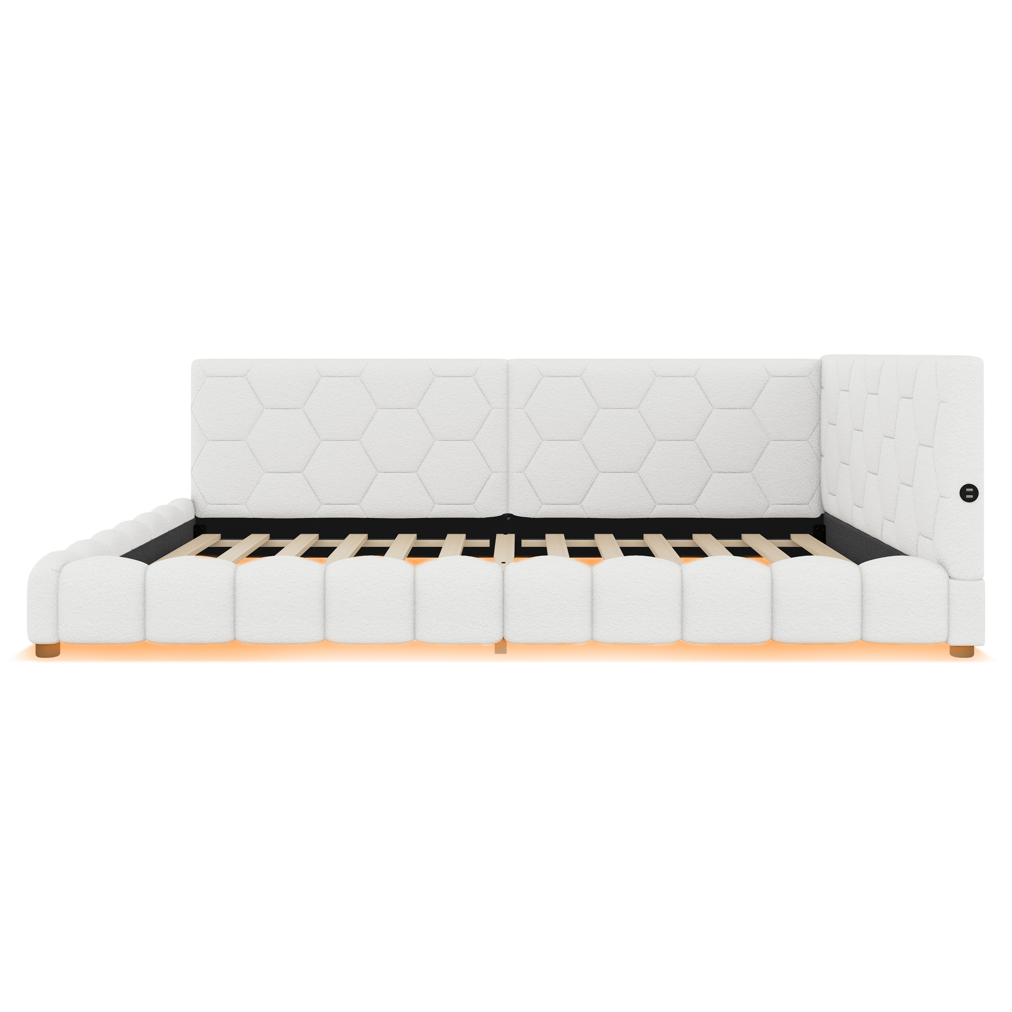 Lit avec LED 16 couleurs contrôlable app, USB + Type-C, velours imitation, MDF, pour chambre, ambiance romantique, recharge multiple, design moderne, confort et technologie, style fonctionnel élégant - image 7