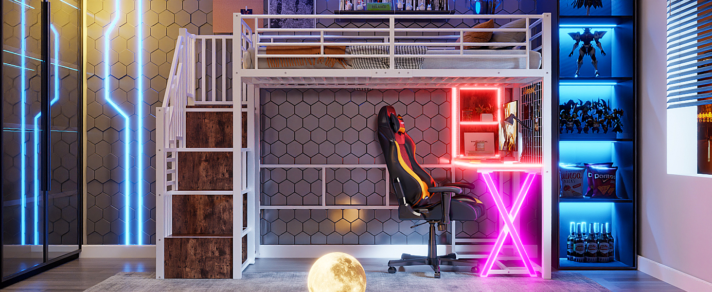 Lit mezzanine avec bureau intégré, éclairage LED r - image 17