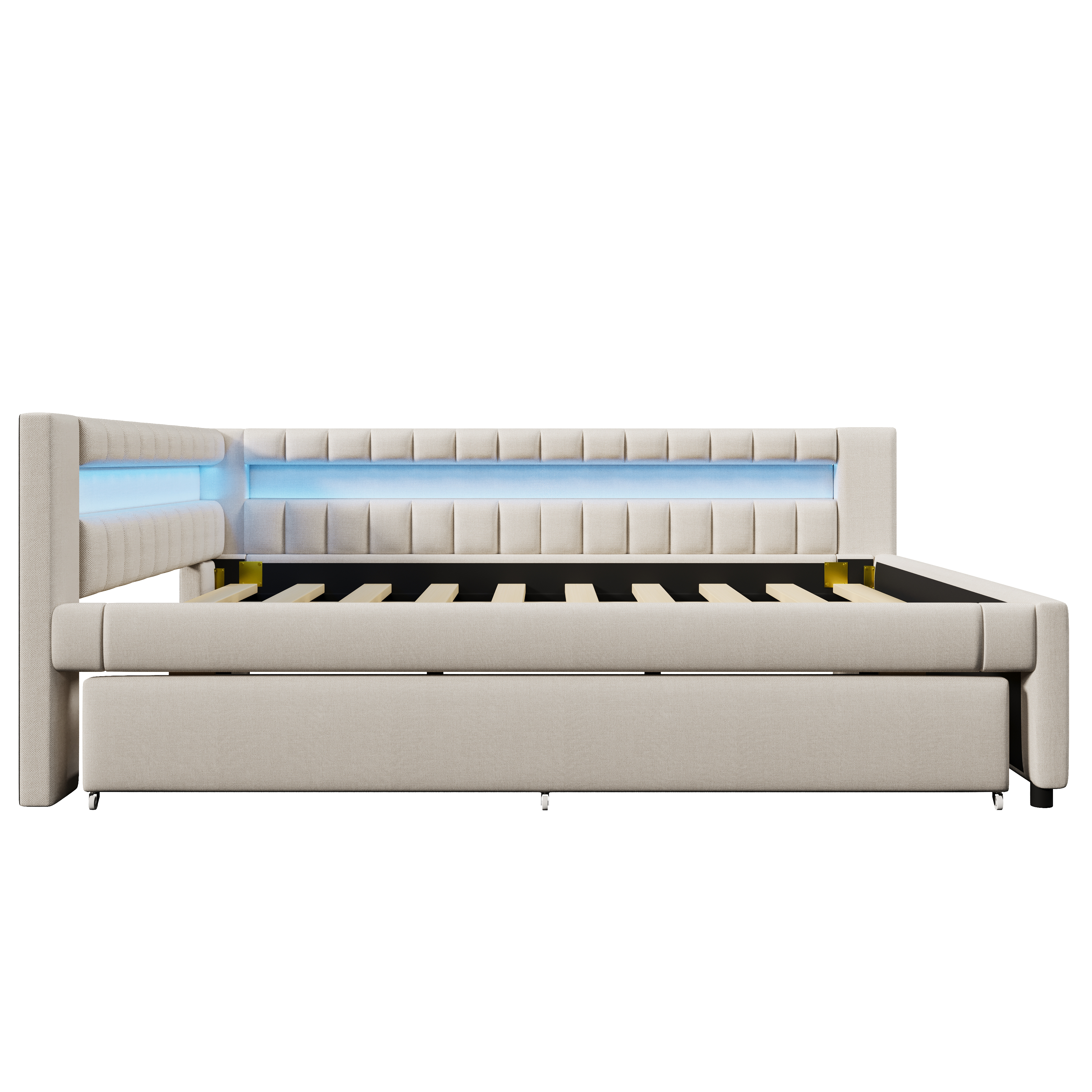 Lit en lin et MDF avec LED contrôlable tactile/app, USB + Type-C, lit escamotable, pour chambre, ambiance romantique, recharge multiple, utilisation flexible, design moderne, confort et technologie, style élégant - image 6