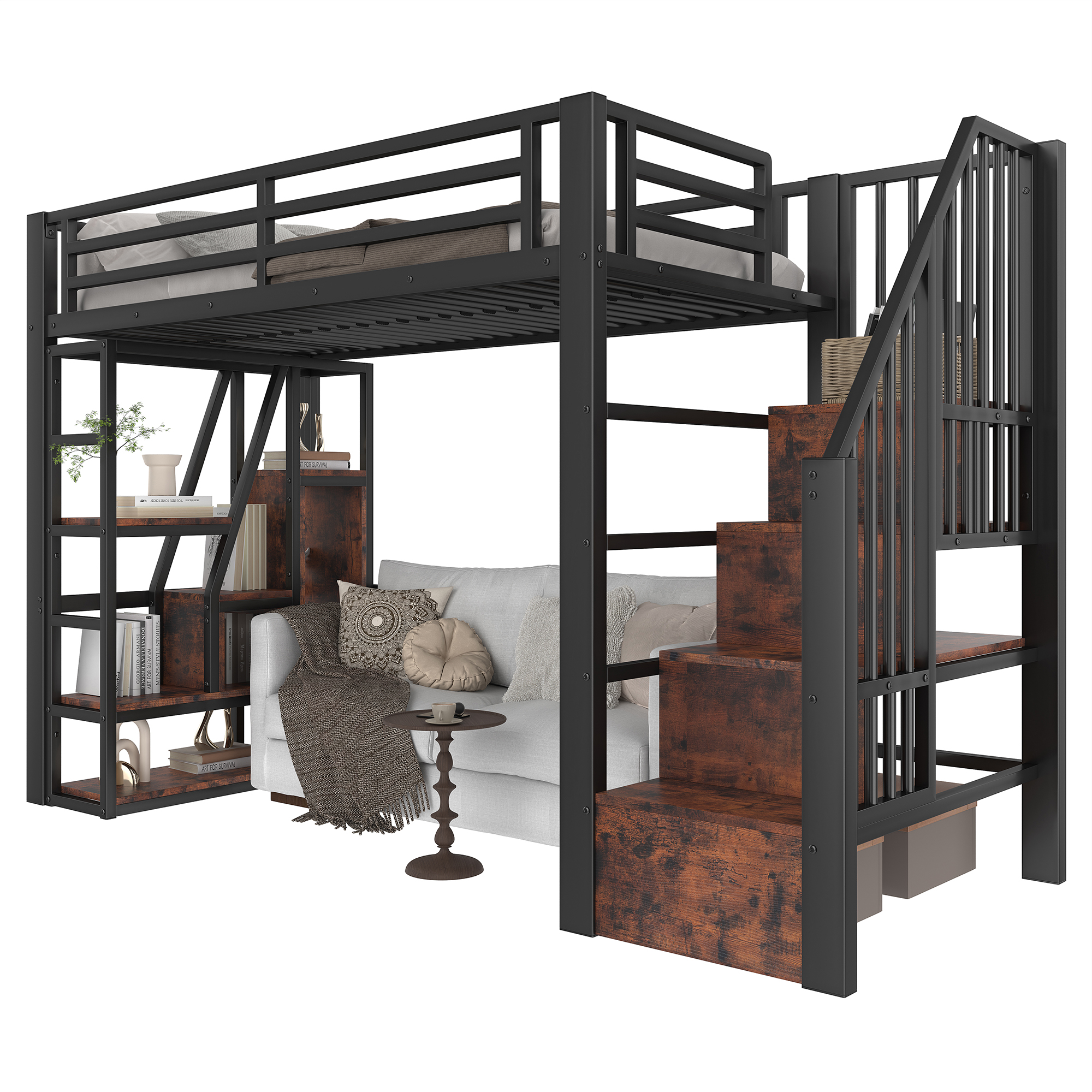 Lit mezzanine 90 x 200 cm avec éclairage LED, rangements intégrés, noir - points forts 1