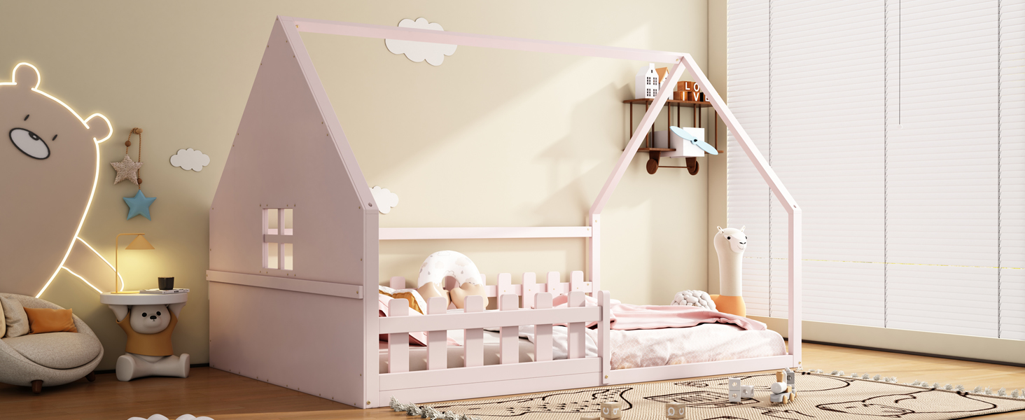 Lit maison enfant en bois de pin et MDF avec desig - image 16