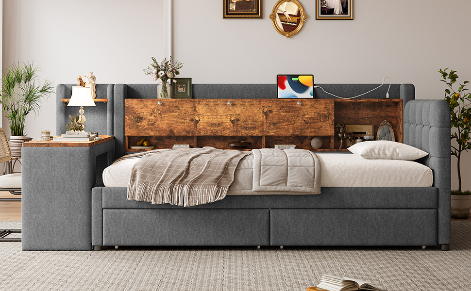 Lit en chanvre et MDF, rangement avec couvercle rabattable et étagère, bureau flexible, pour chambre, matériau écologique respirant, design intelligent, beaucoup de stockage, style naturel, durabilité - image 16