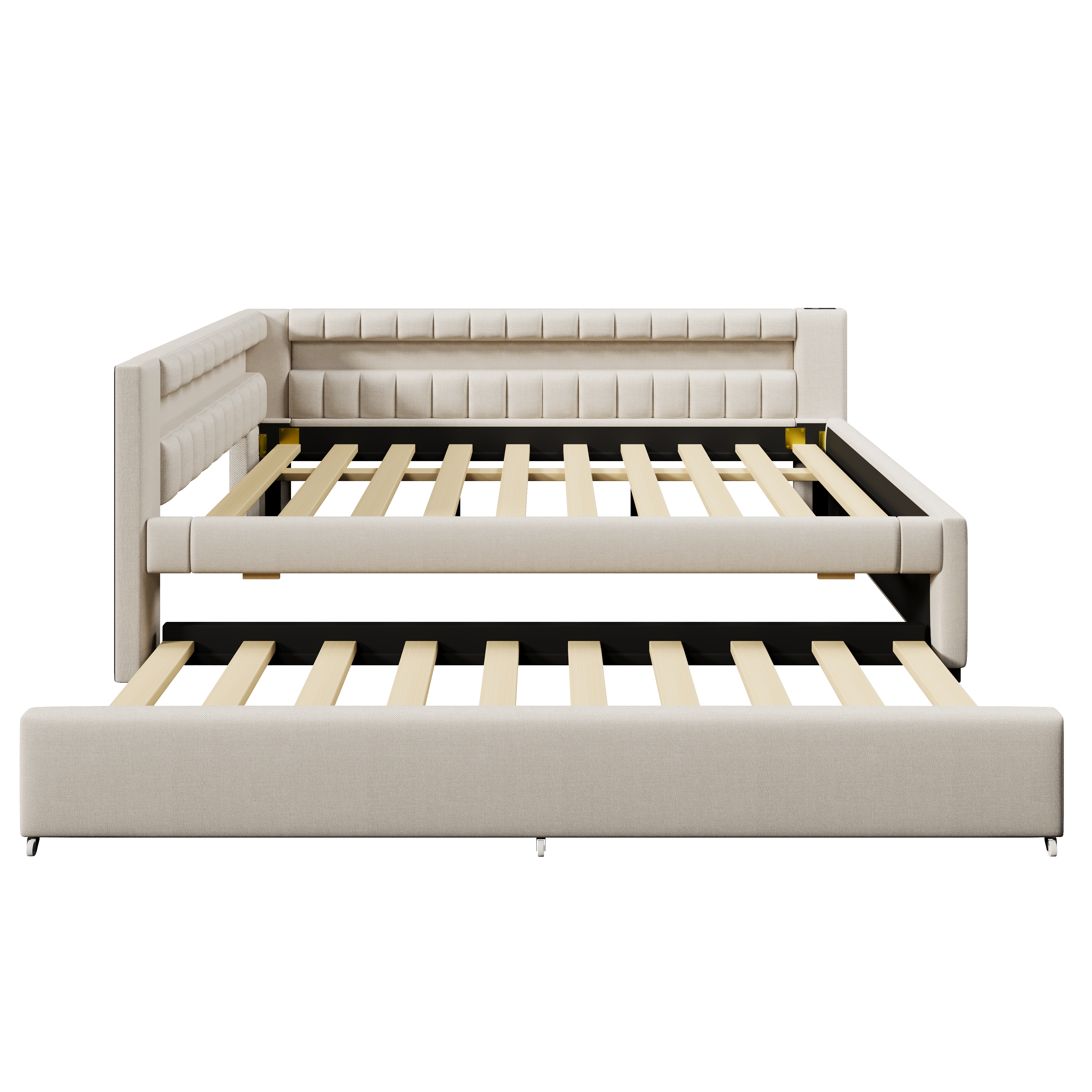 Lit en lin et MDF avec LED contrôlable tactile/app, USB + Type-C, lit escamotable, pour chambre, ambiance romantique, recharge multiple, utilisation flexible, design moderne, confort et technologie, style élégant - image 5