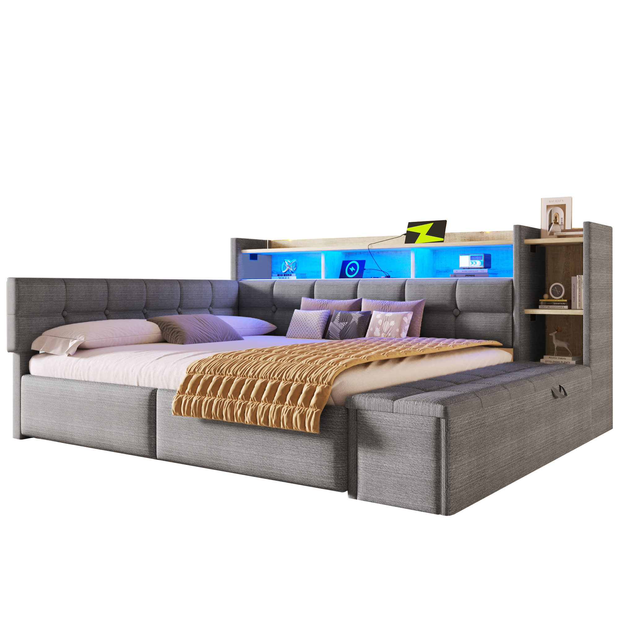 Lit banquette 140 x 190 cm avec rangements et tiroirs dark gray - spécifications 1
