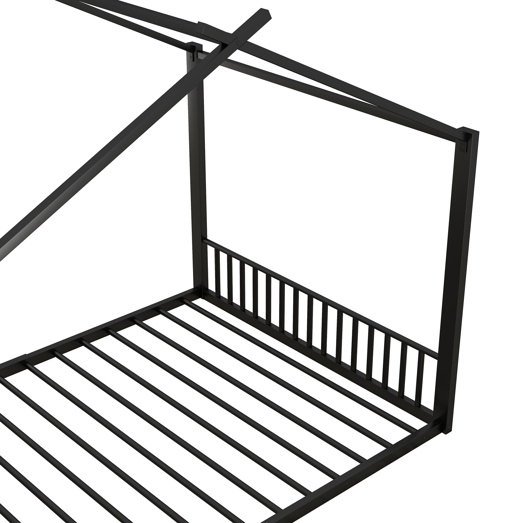 Lit mezzanine enfant en métal en forme de maison noir, pour chambre d'enfant, design unique, espace de jeu, style moderne, facile montage, stabilité, sécurité, utilisation polyvalente, décoration - image 11