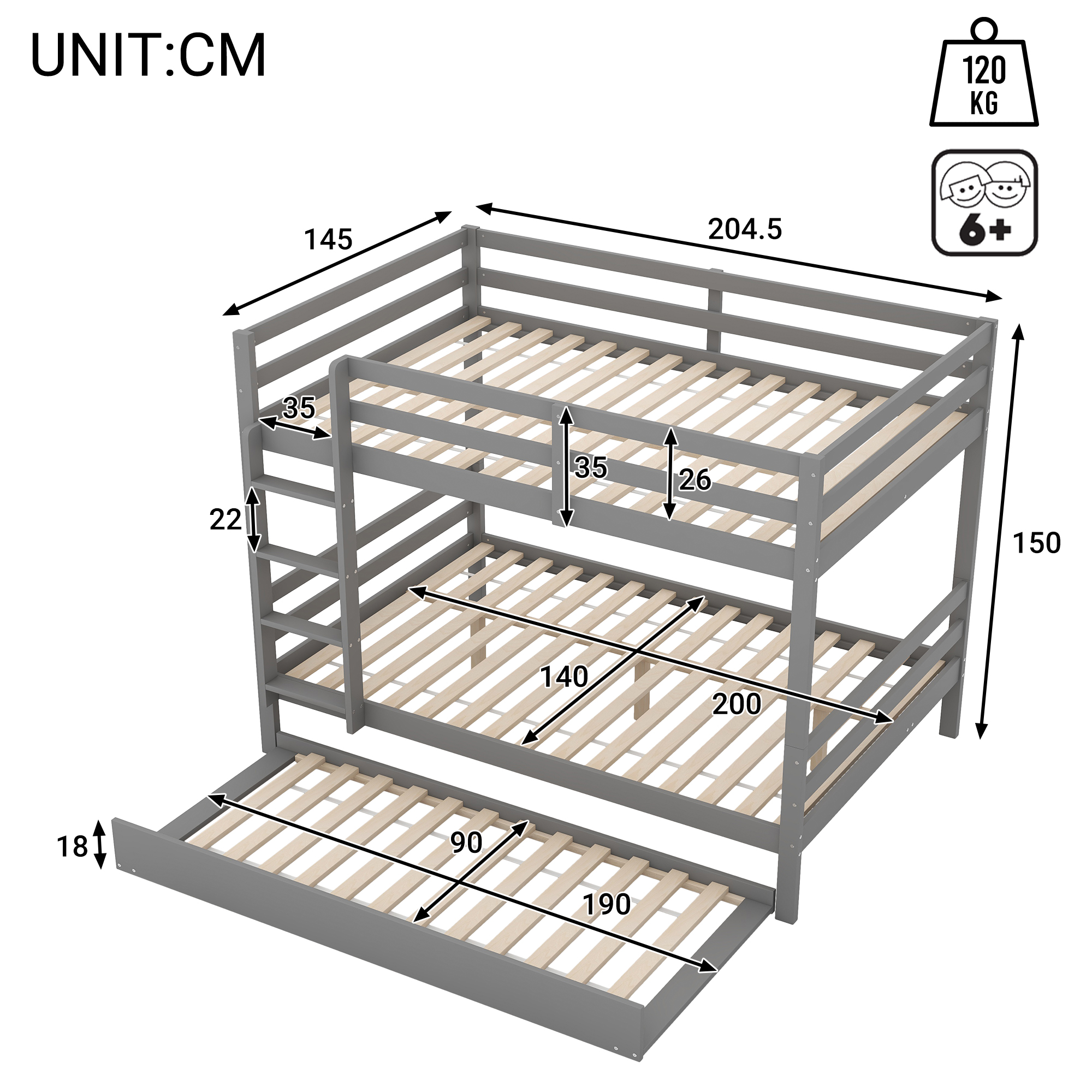 Lit en pin et MDF avec lit escamotable, design simple élégant, pour chambre, couchage invités, utilisation flexible, style moderne, stabilité, durabilité, facile montage, pour famille et invités - image 6