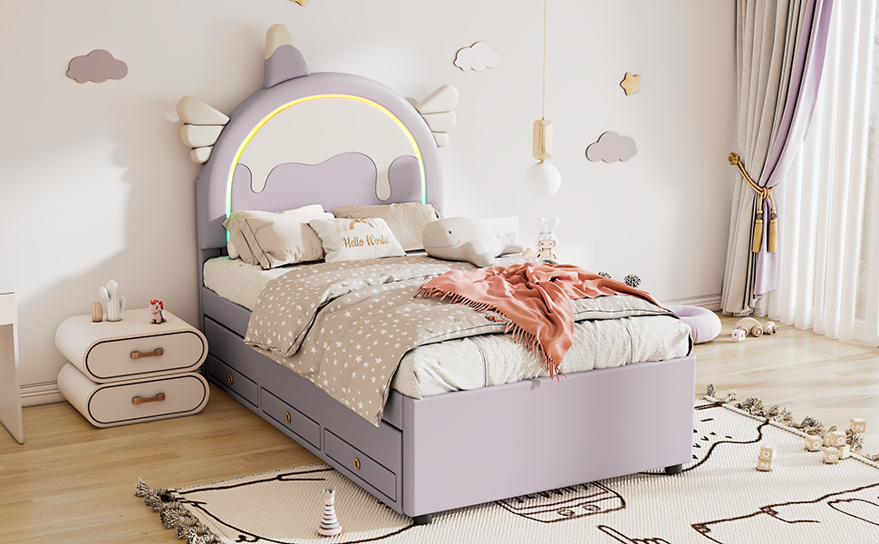 Lit enfant design licorne en PU et MDF avec lit es - image 13